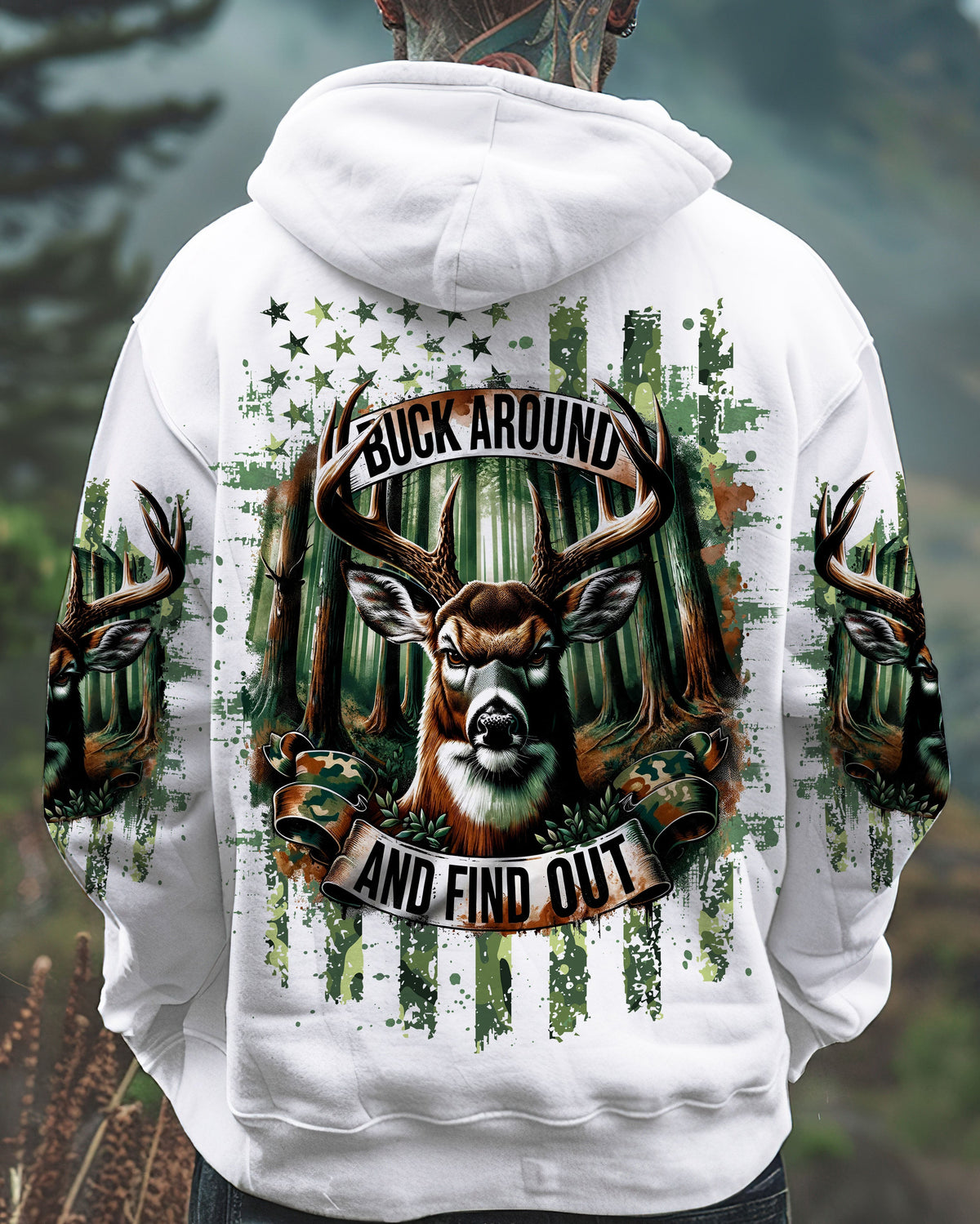 BLISSCORNERS BUCK AROUND AND FIND OUT DEER HUNTING ALL OVER PRINT