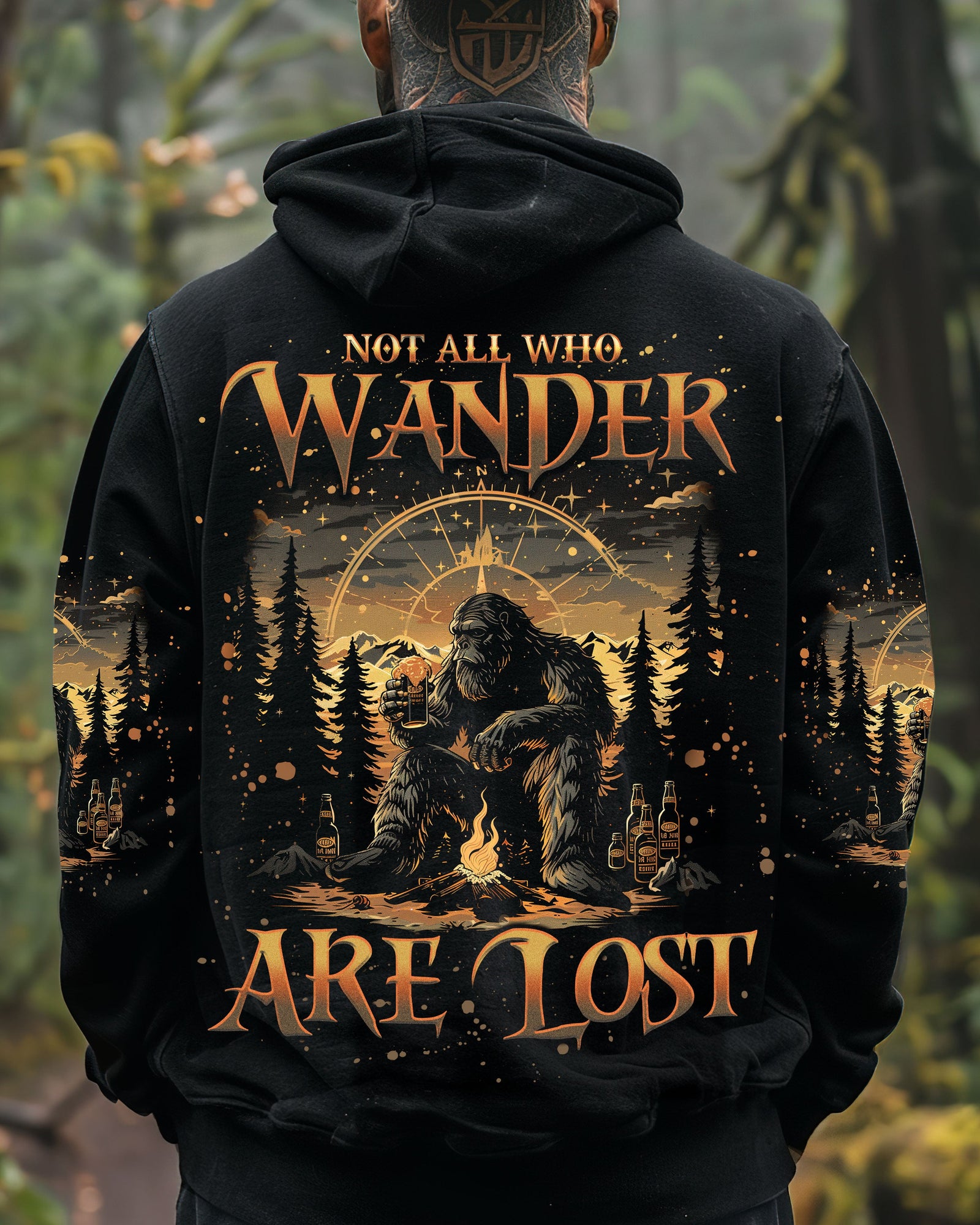 BLISSCORNERS NOT ALL WHO WANDER ARE LOST BIGFOOT COMPASS ALL OVER PRINT