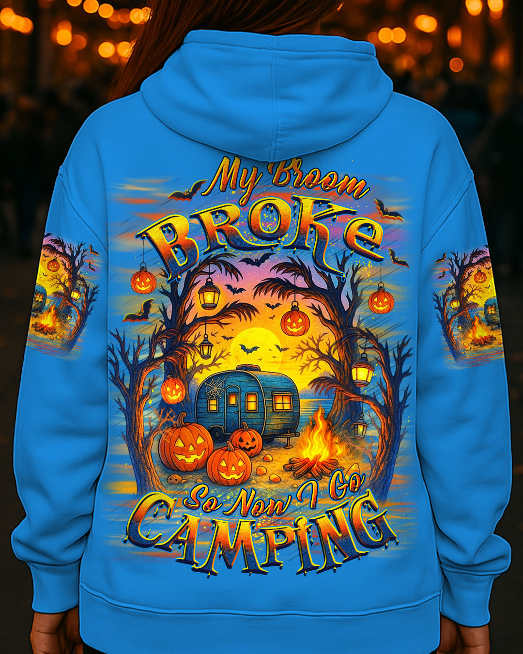 BLISSCORNERS MY BROOM BROKE SO NOW HALLOWEEN CAMPING ALL OVER PRINT