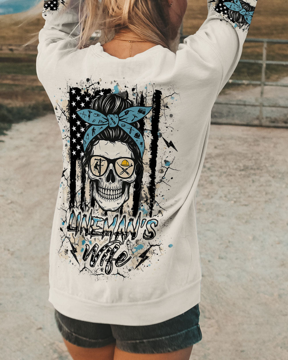 BLISSCORNERS RETIRED BUT FOREVER A LINEMAN AT HEART SKULL ALL OVER PRINT
