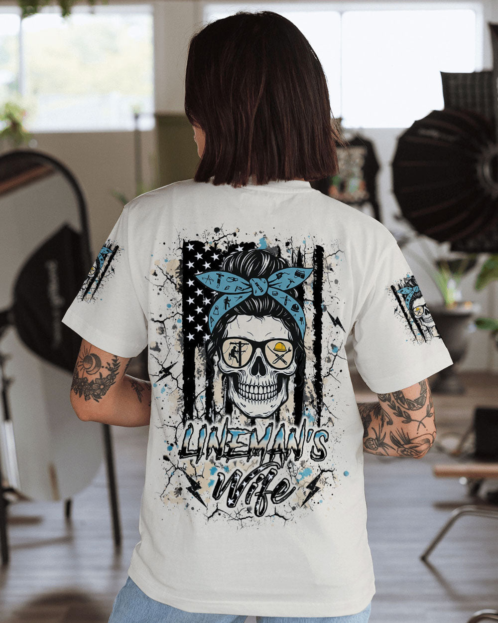 BLISSCORNERS RETIRED BUT FOREVER A LINEMAN AT HEART SKULL ALL OVER PRINT