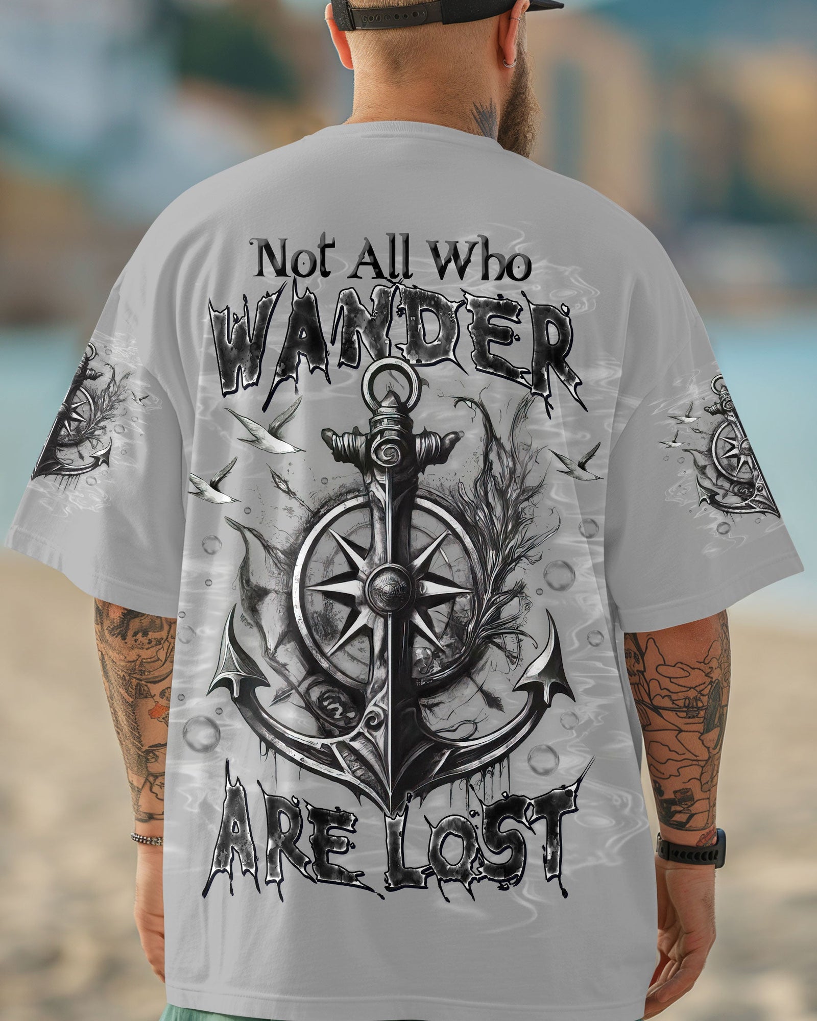 BLISSCORNERS NOT ALL WHO WANDER ARE LOST ANCHOR COMPASS ALL OVER PRINT