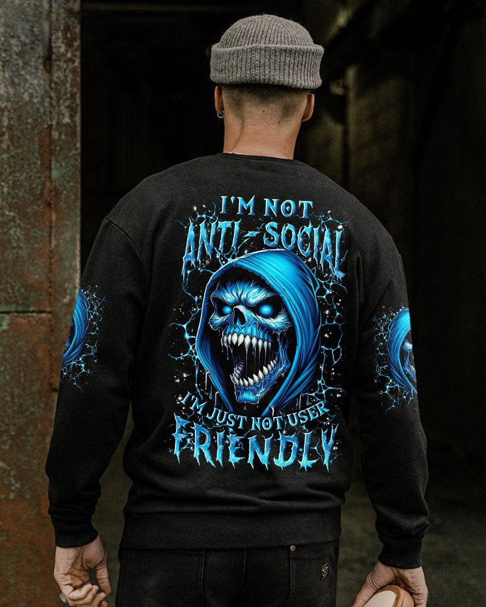 BLISSCORNERS I'M NOT ANTI-SOCIAL MAD REAPER SKULL ALL OVER PRINT