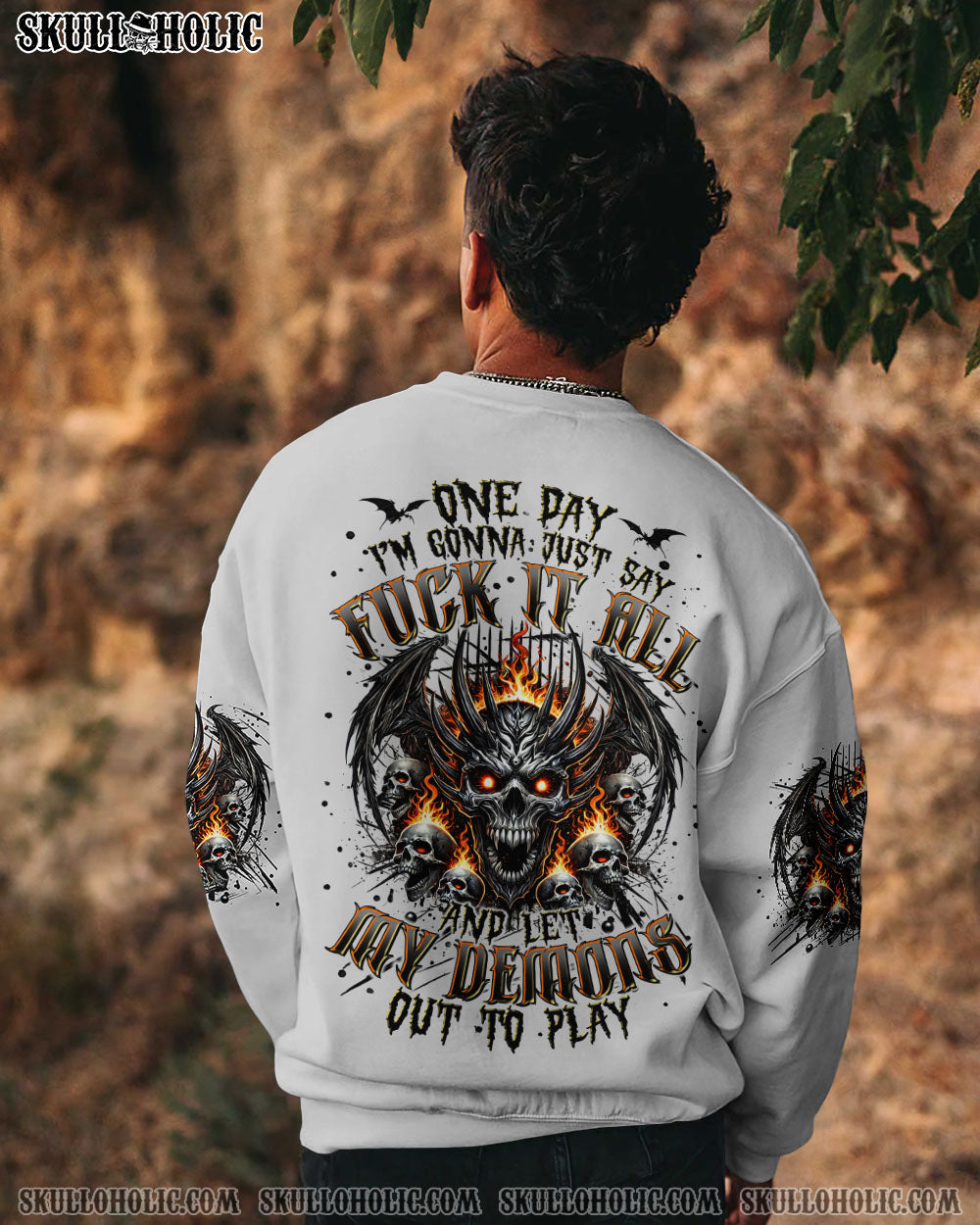 BLISSCORNERS ONE DAY I'M GONNA JUST SAY DEMON SKULL WINGS ALL OVER PRINT