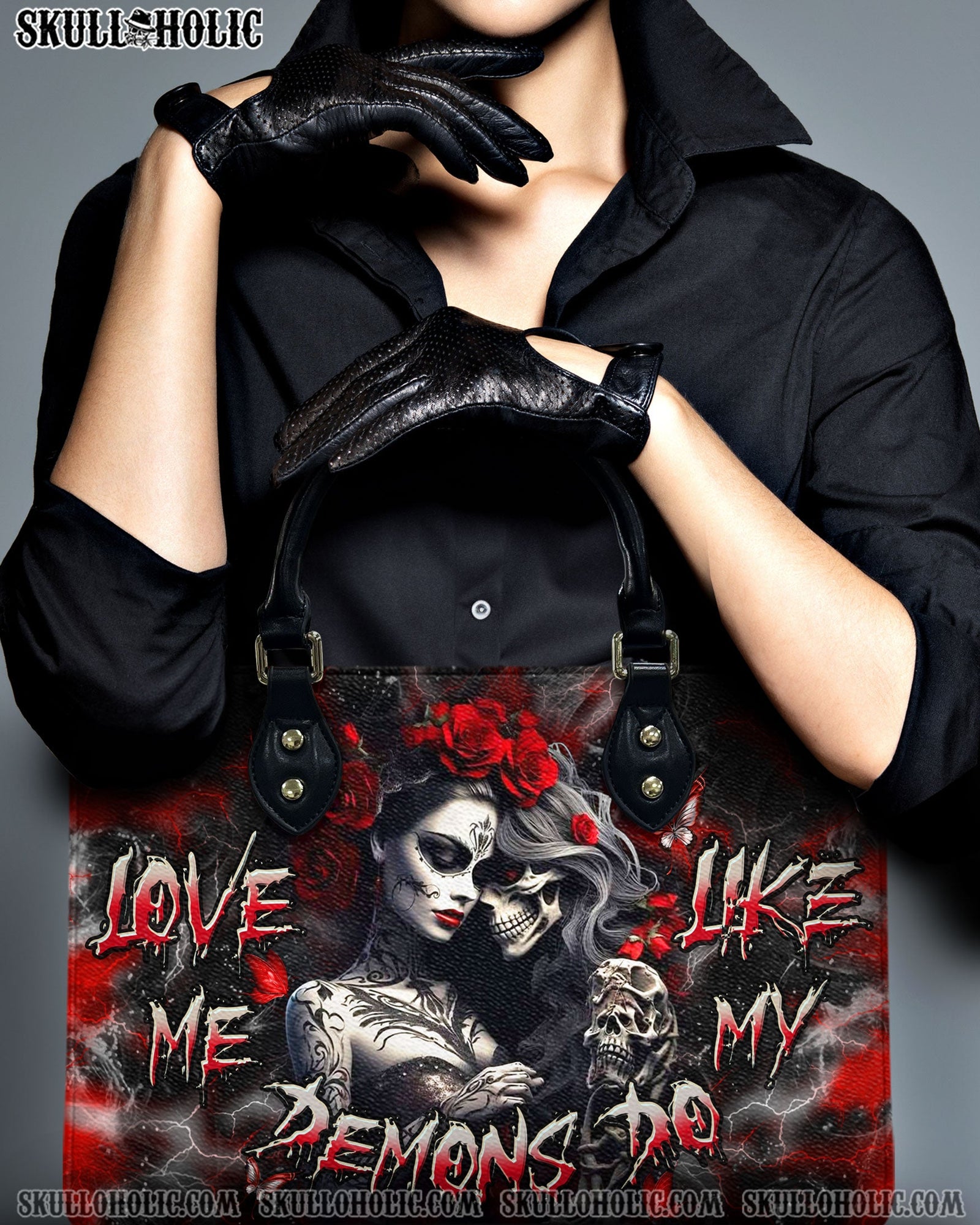 BLISSCORNERS LOVE ME LIKE MY DEMONS DO LEATHER HANDBAG
