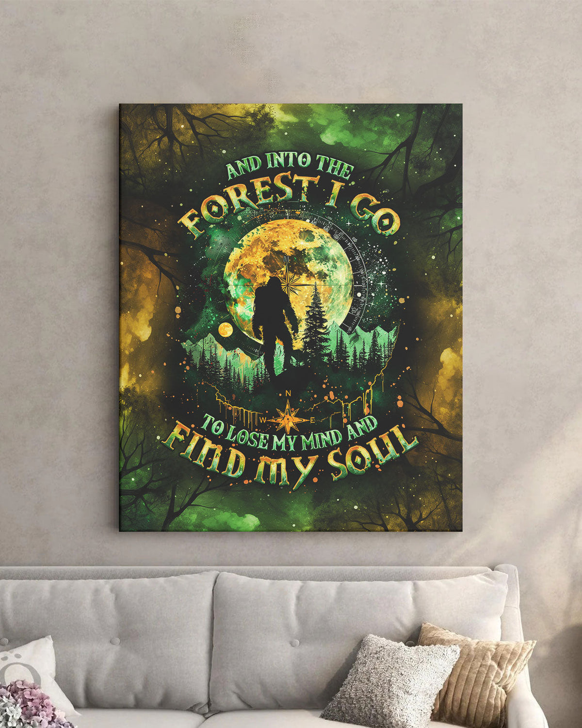 BLISSCORNERS AND INTO THE FOREST I GO BIGFOOT CANVAS