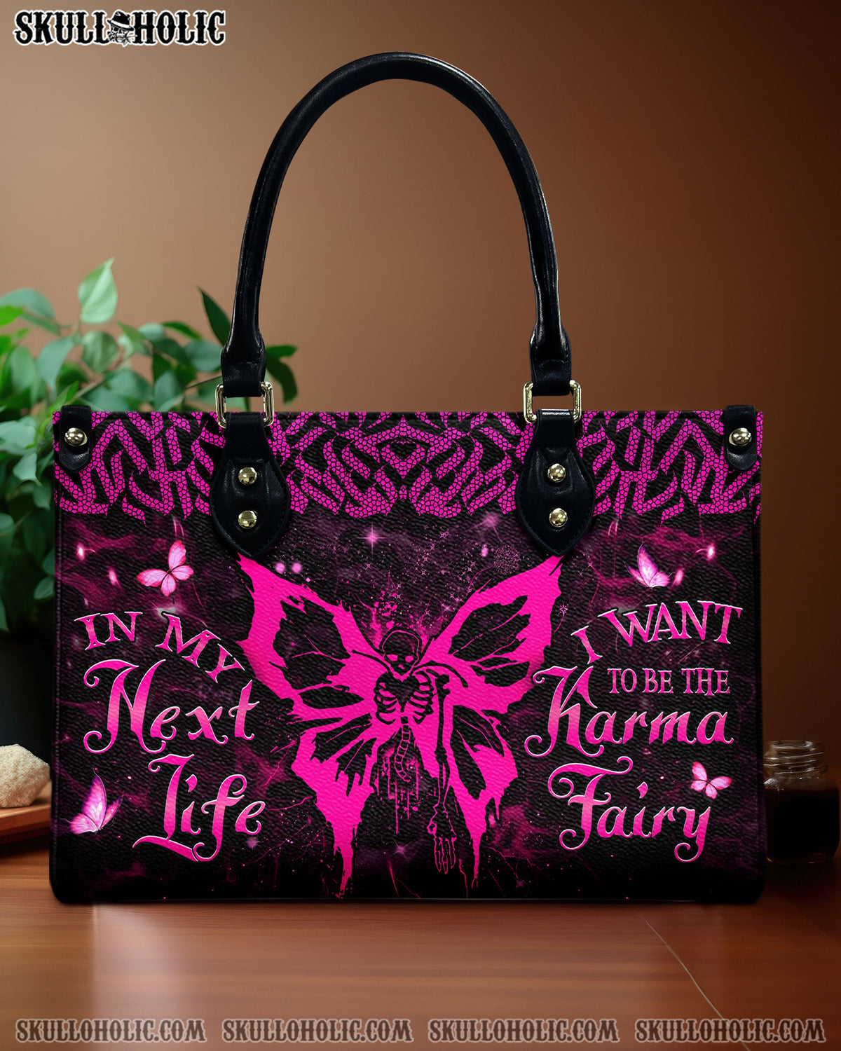 BLISSCORNERS KARMA FAIRY PINK SKULL LEATHER HANDBAG