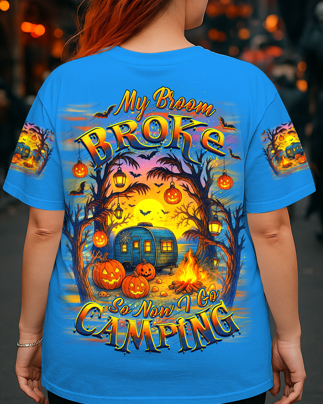 BLISSCORNERS MY BROOM BROKE SO NOW HALLOWEEN CAMPING ALL OVER PRINT