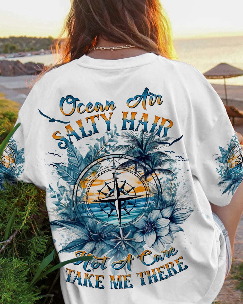 BLISSCORNERS OCEAN AIR SALTY HAIR COMPASS ALL OVER PRINT