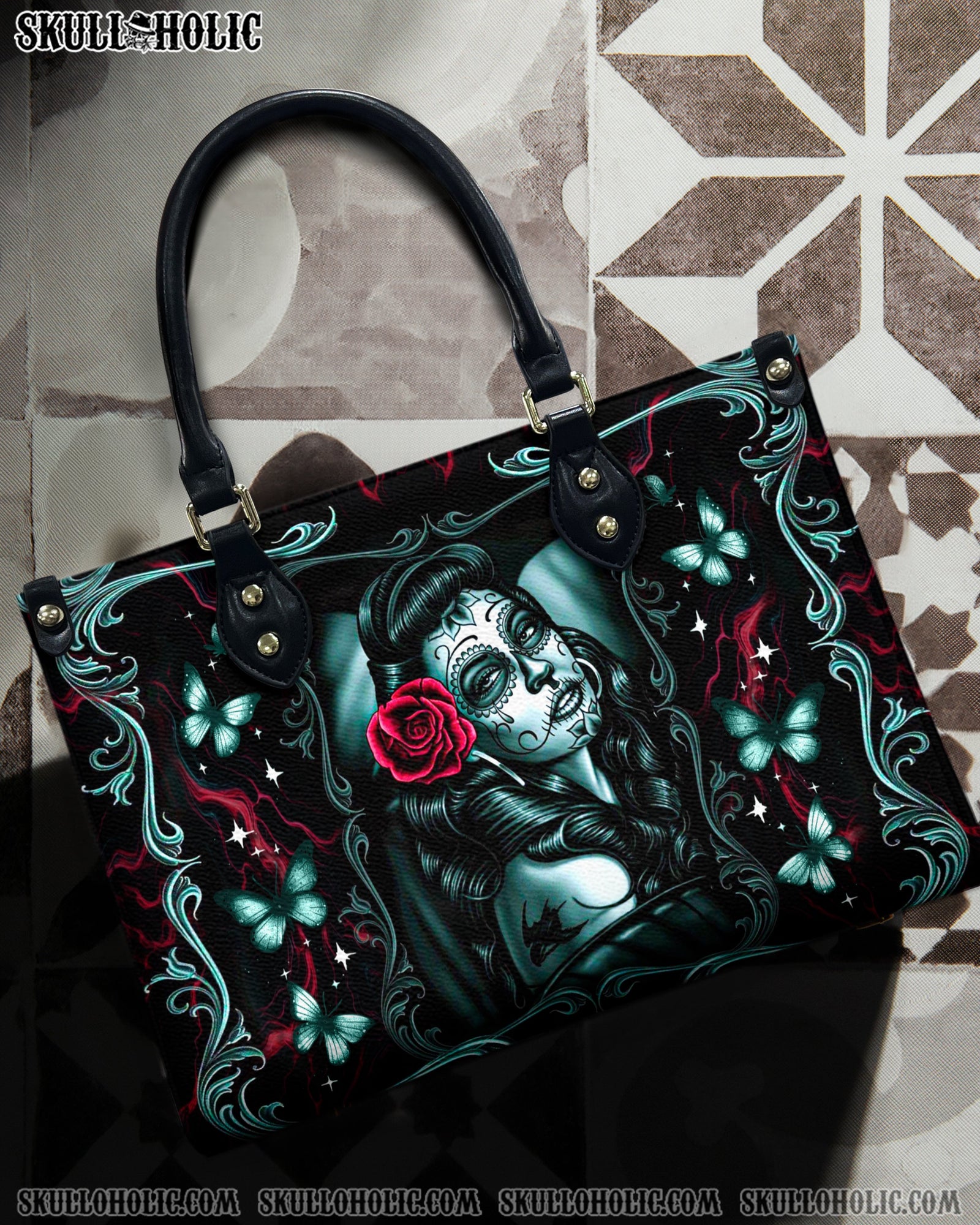 BLISSCORNERS SKULL LADY ROSE LEATHER HANDBAG