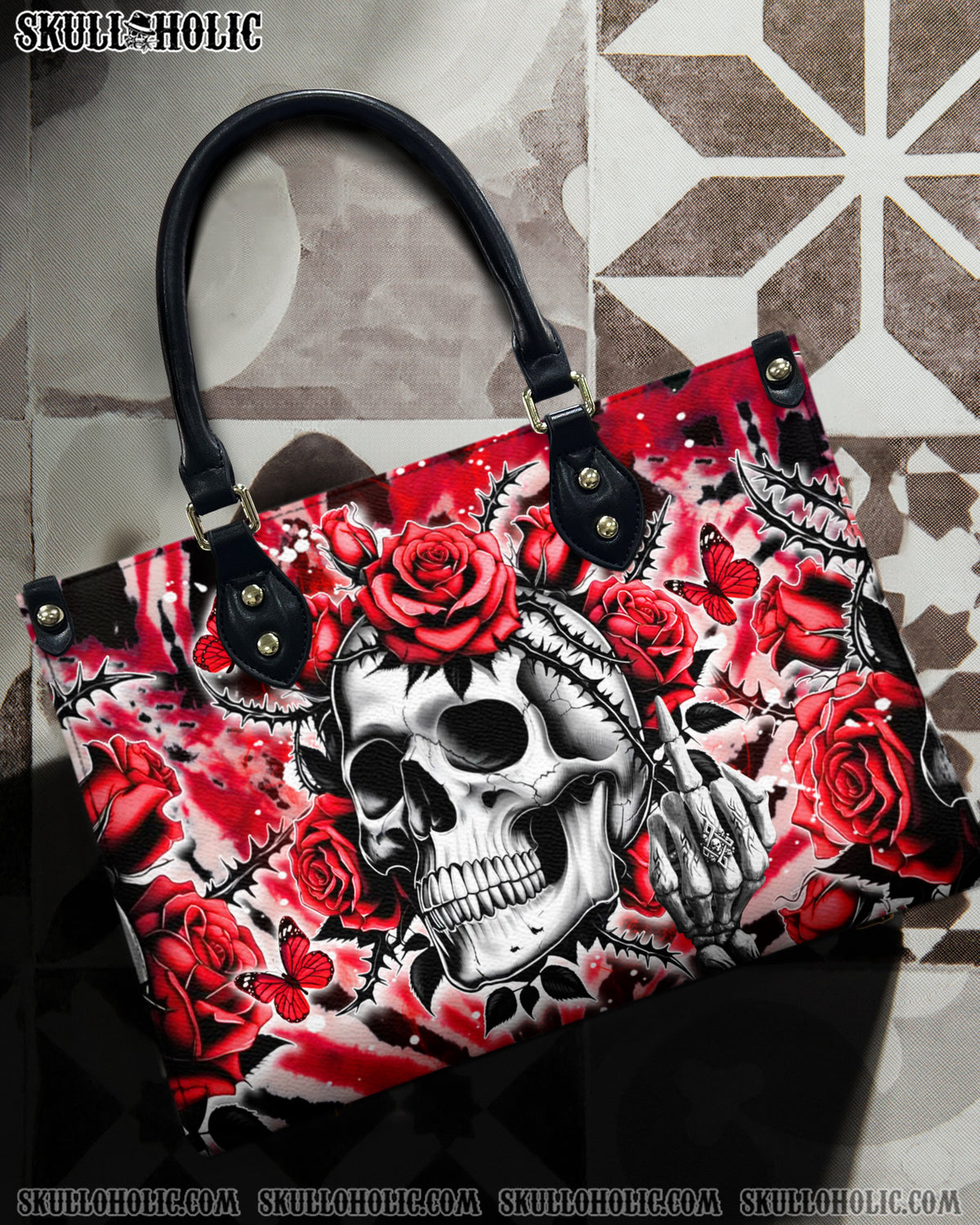 BLISSCORNERS SKULL ROSES TIE DYE LEATHER HANDBAG