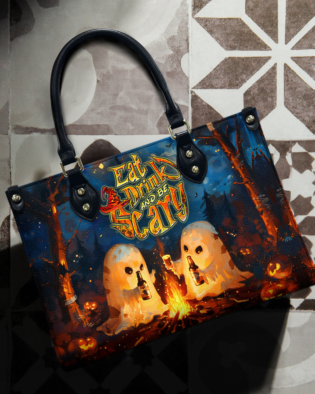 BLISSCORNERS EAT DRINK AND BE SCARY HALLOWEEN LEATHER HANDBAG