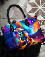 BLISSCORNERS CAMPING AT NIGHT WITH CAMPFIRE LEATHER HANDBAG