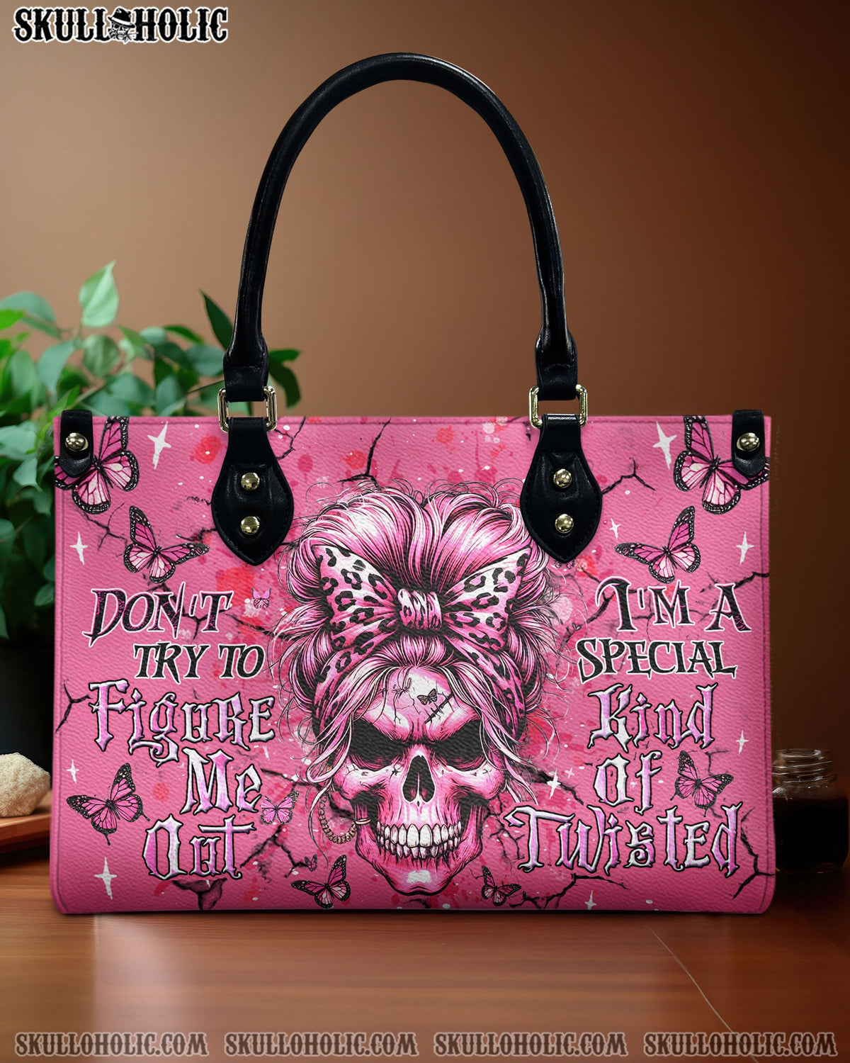 BLISSCORNERS DON'T TRY TO FIGURE ME OUT SKULL LEATHER HANDBAG