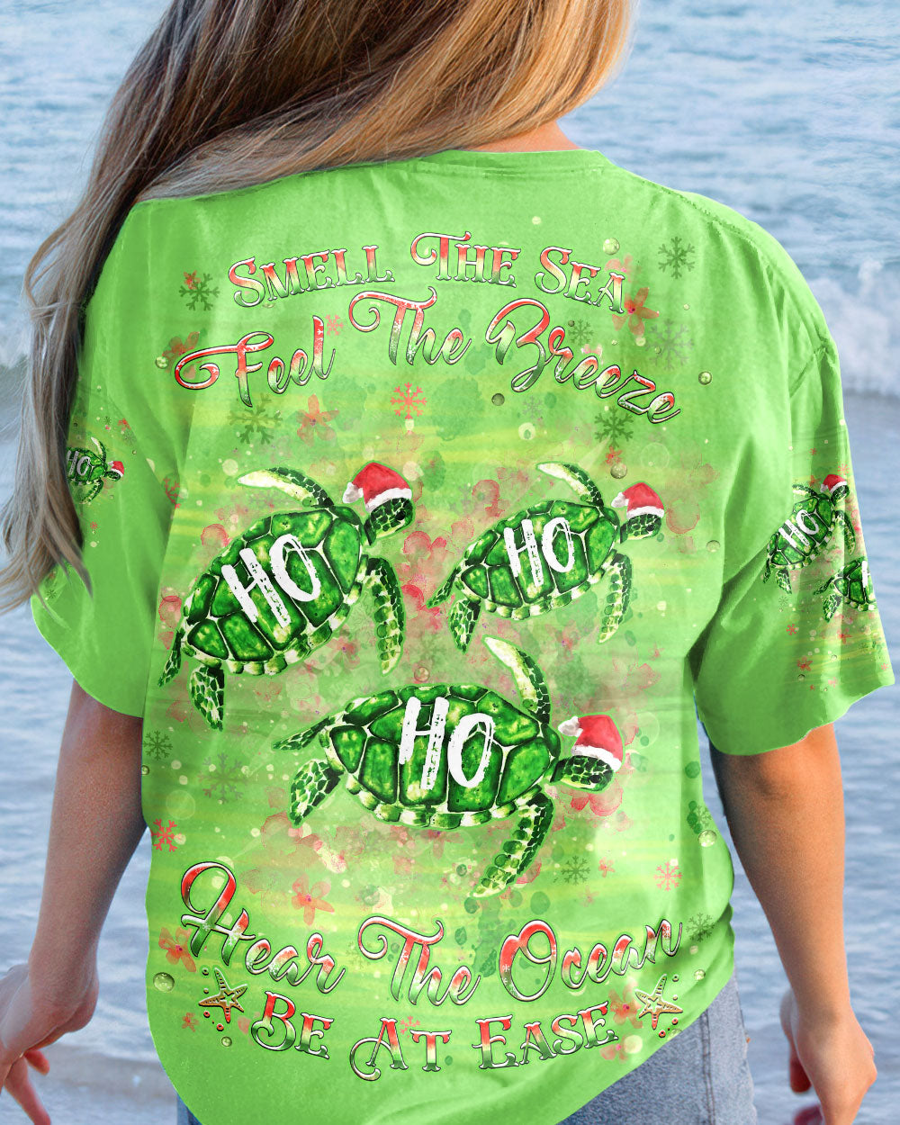 BLISSCORNERS SMELL THE SEA FEEL THE BREEZE CHRISTMAS TURTLE ALL OVER PRINT