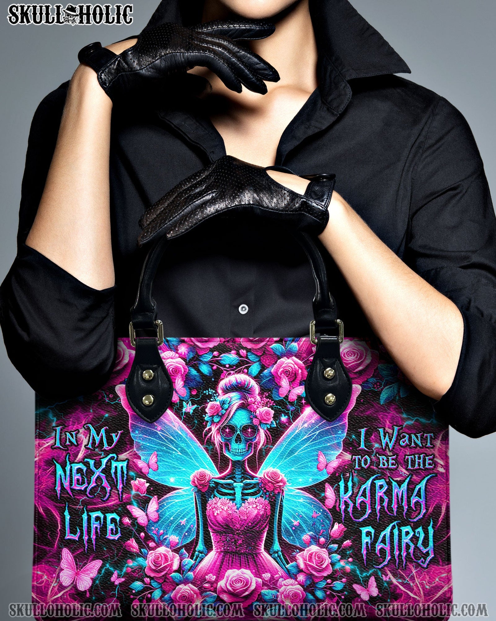 BLISSCORNERS KARMA FAIRY SKELETON ROSE LEATHER HANDBAG