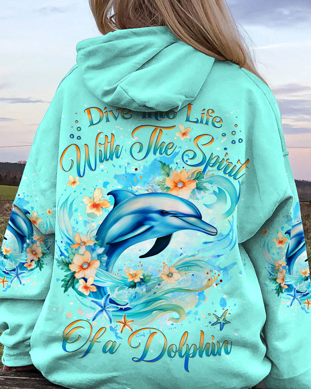 BLISSCORNERS DIVE INTO LIFE WITH THE SPIRIT DOLPHIN ALL OVER PRINT
