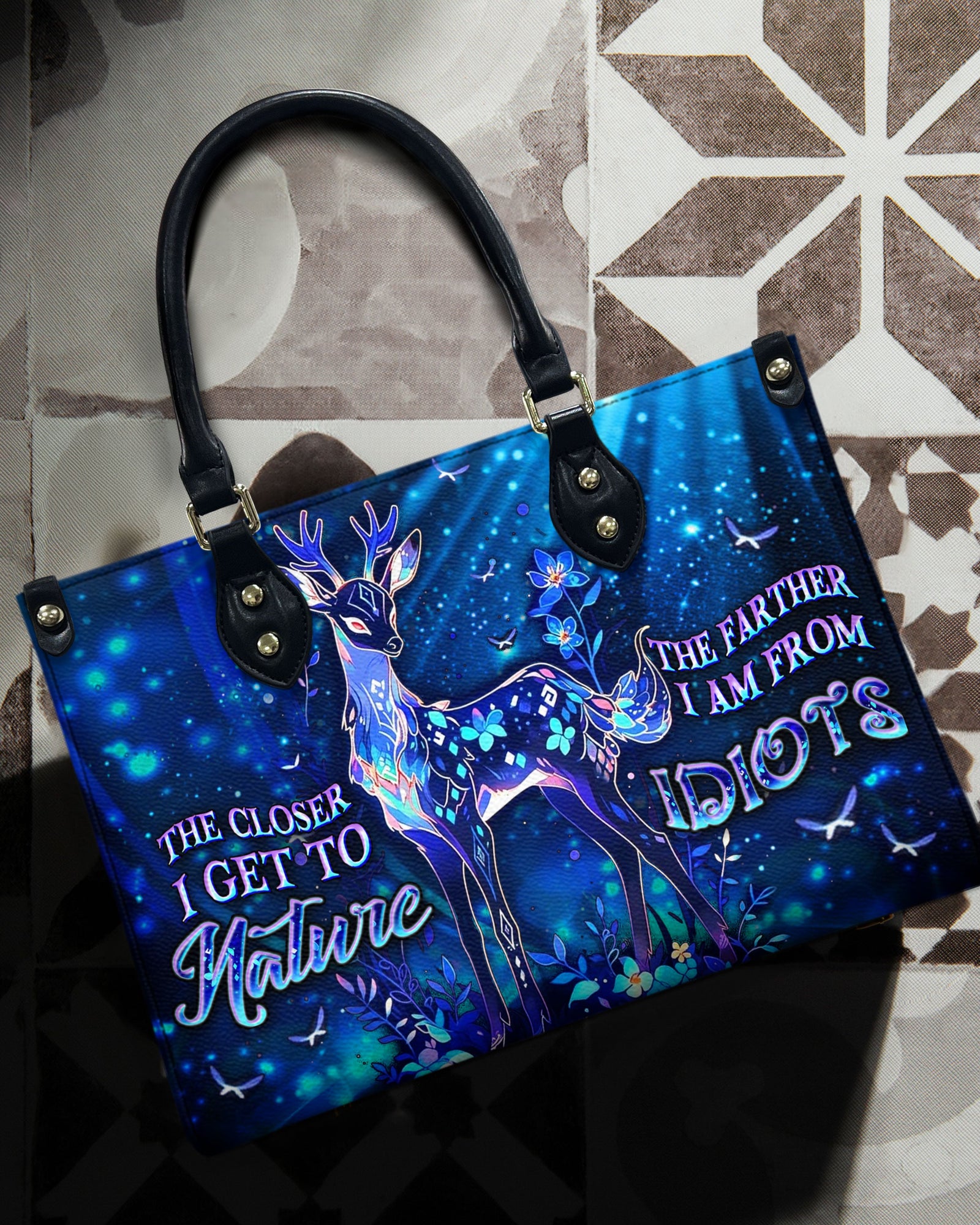BLISSCORNERS THE CLOSER I GET TO NATURE DEER LEATHER HANDBAG