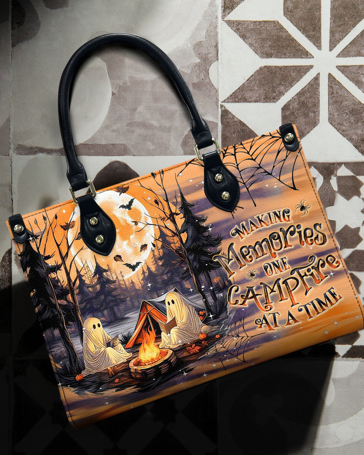 BLISSCORNERS MAKING MEMORIES ONE CAMPFIRE HALLOWEEN LEATHER HANDBAG