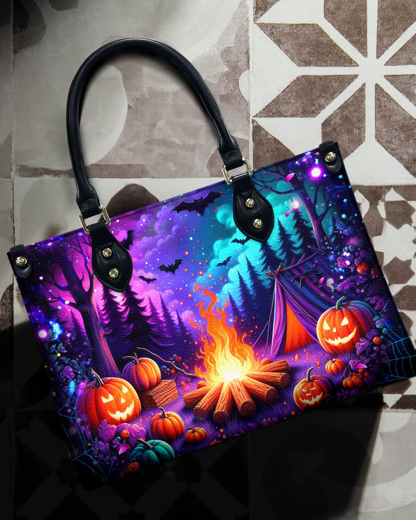 BLISSCORNERS GLOWING CAMPFIRE HALLOWEEN LEATHER HANDBAG