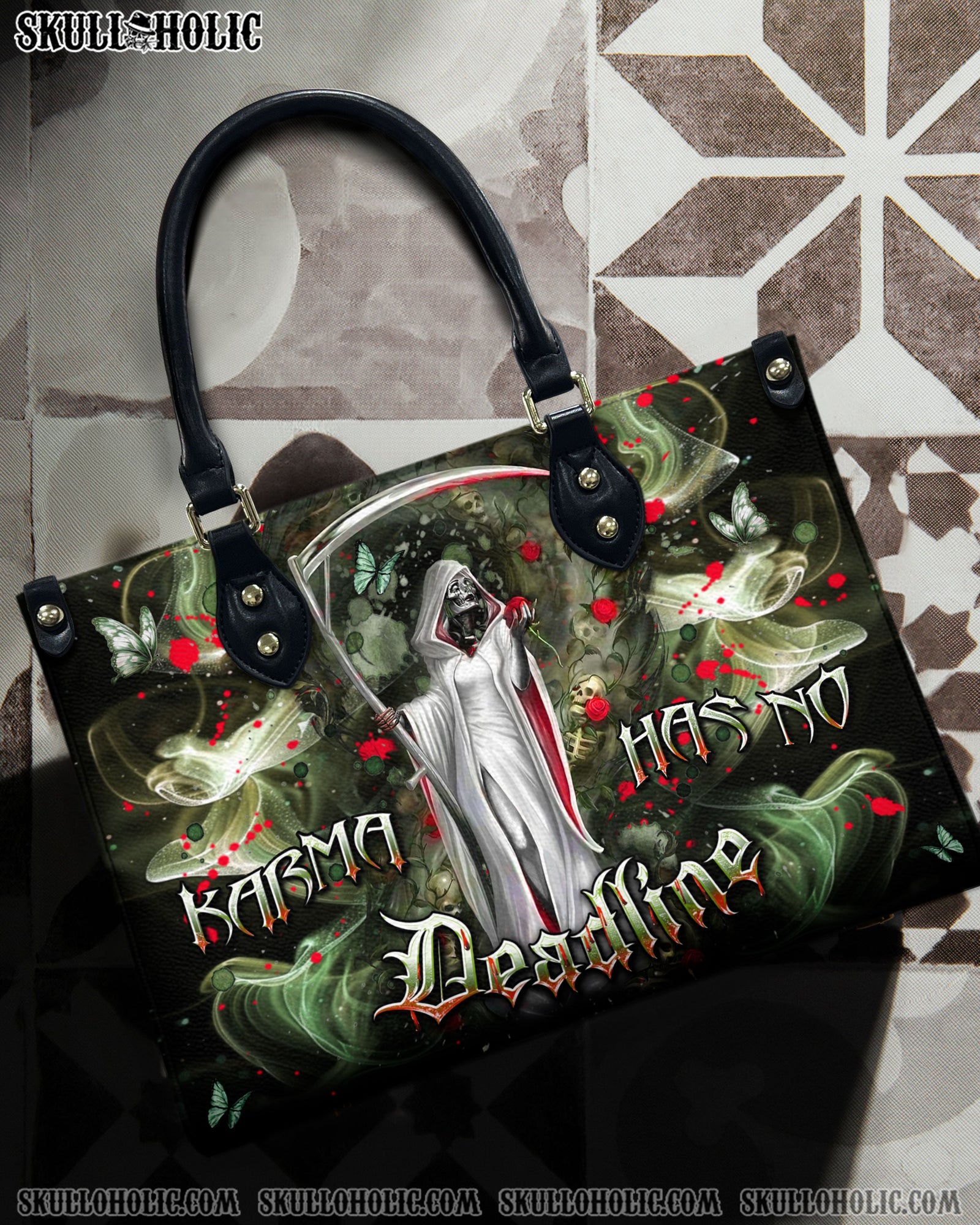 BLISSCORNERS KARMA HAS NO DEADLINE LEATHER HANDBAG