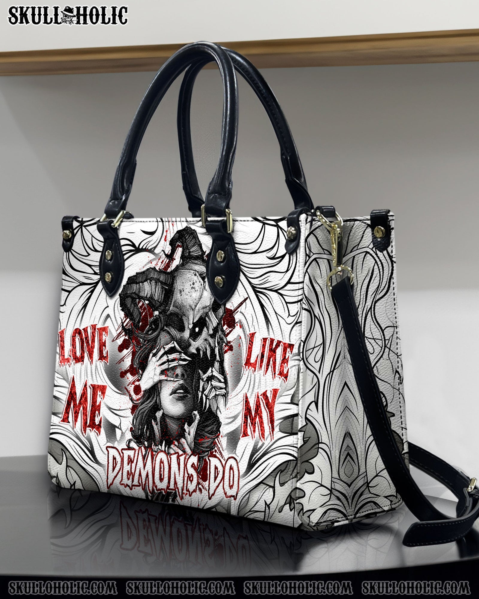 BLISSCORNERS LOVE ME LIKE MY DEMONS DO LEATHER HANDBAG