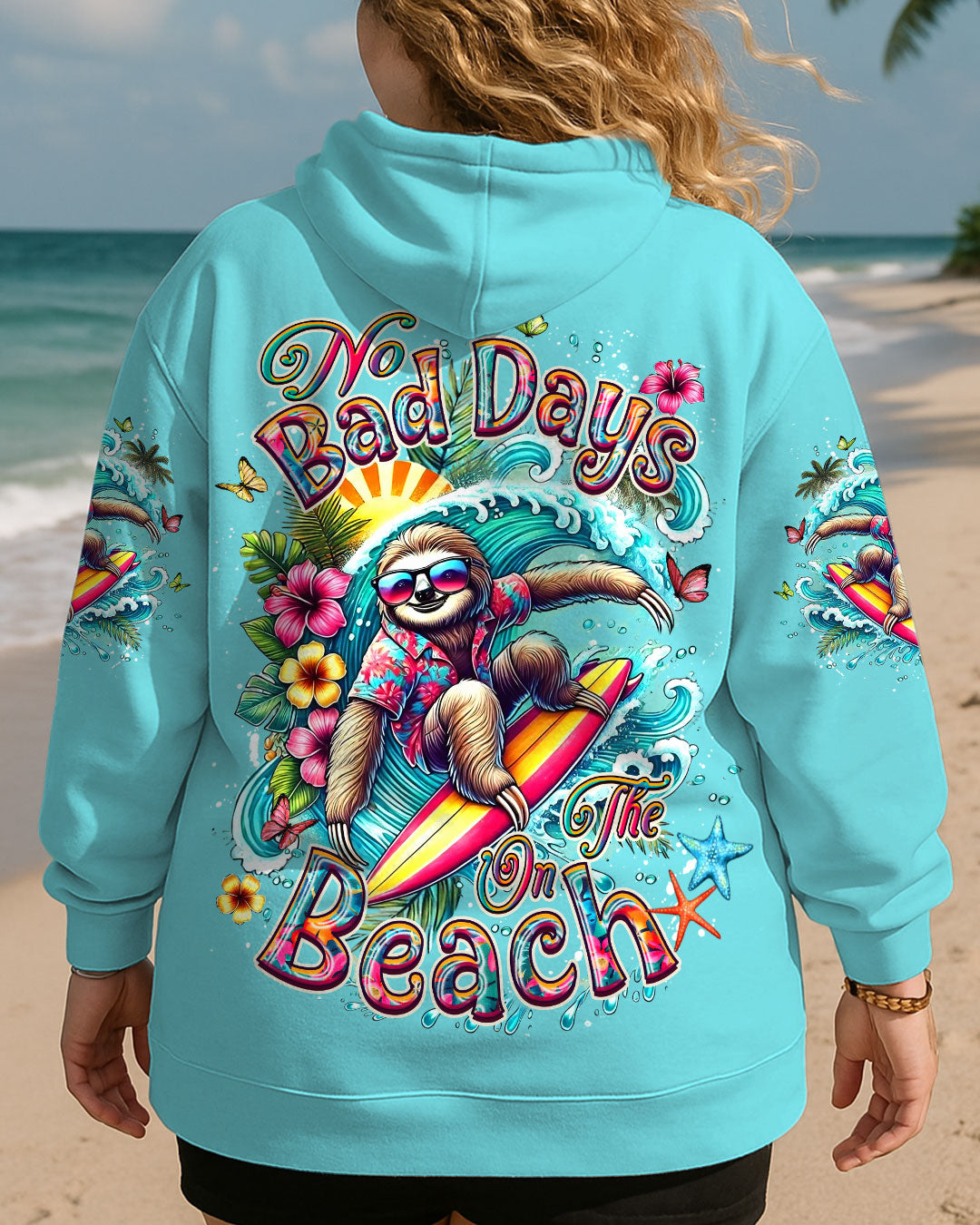 BLISSCORNERS NO BAD DAYS ON THE BEACH SLOTH ALL OVER PRINT