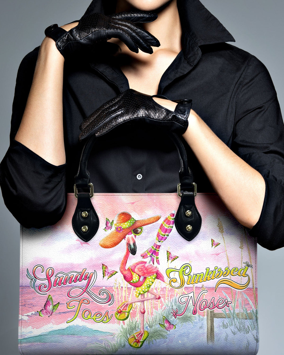 BLISSCORNERS SANDY TOES SUNKISSED NOSE FLAMINGO LEATHER HANDBAG