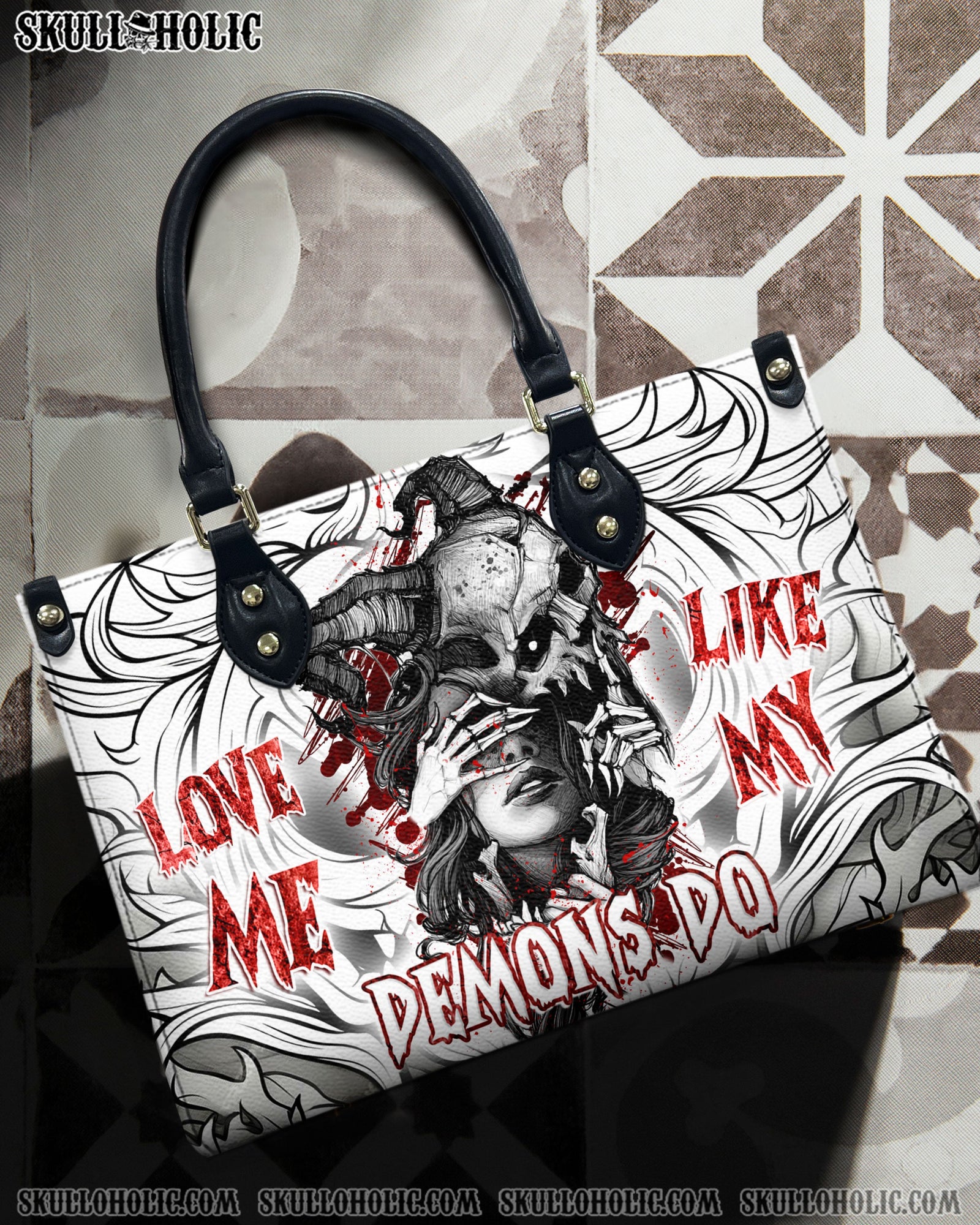 BLISSCORNERS LOVE ME LIKE MY DEMONS DO LEATHER HANDBAG