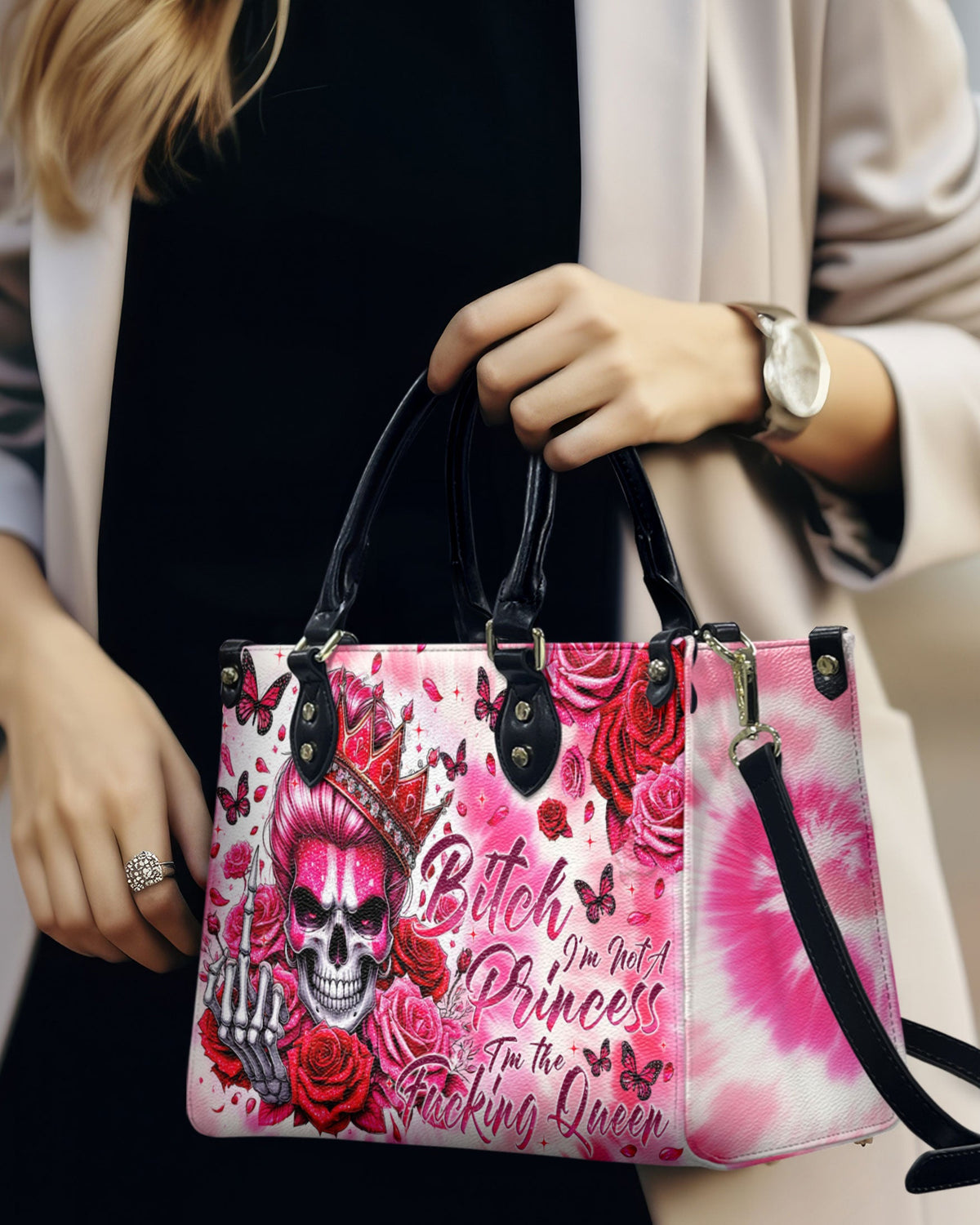 BLISSCORNERS I'M NOT A PRINCESS SKULL LEATHER HANDBAG