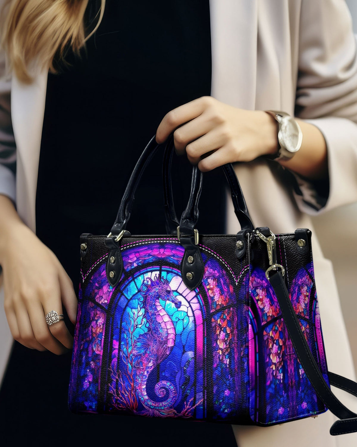 BLISSCORNERS GLOWING SEAHORSE LEATHER HANDBAG