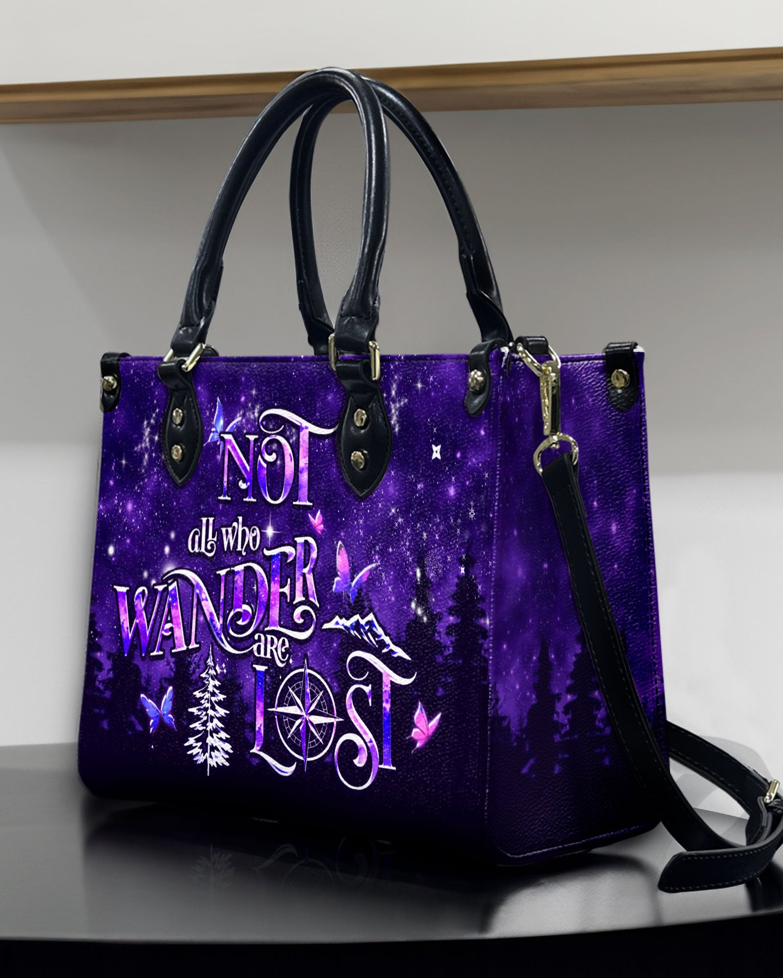 BLISSCORNERS NOT ALL WHO WANDER ARE LOST LEATHER HANDBAG