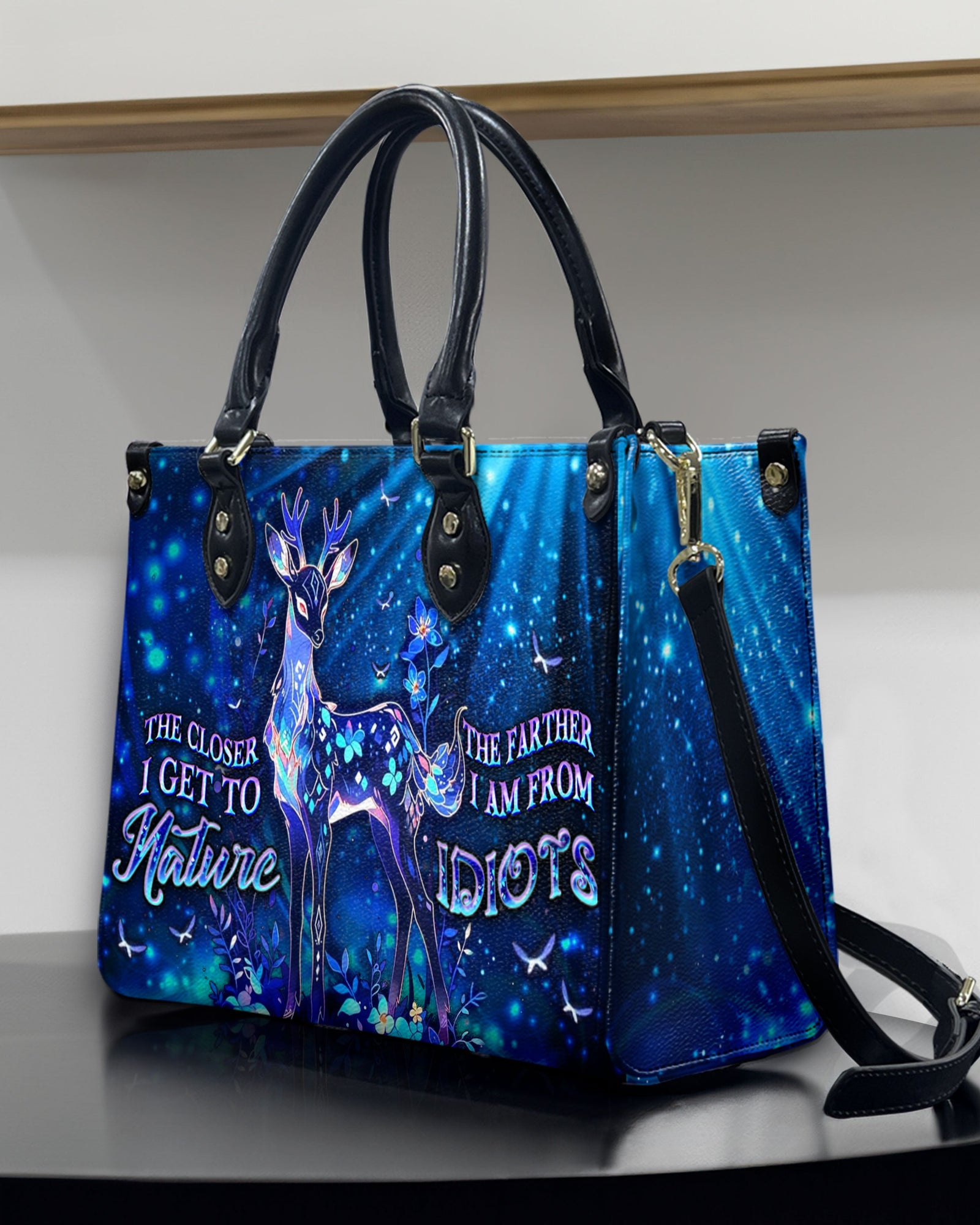 BLISSCORNERS THE CLOSER I GET TO NATURE DEER LEATHER HANDBAG