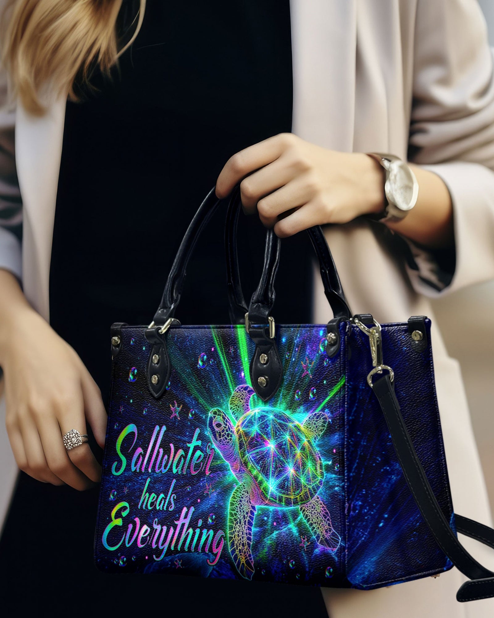 BLISSCORNERS SALTWATER HEALS EVERYTHING LEATHER HANDBAG