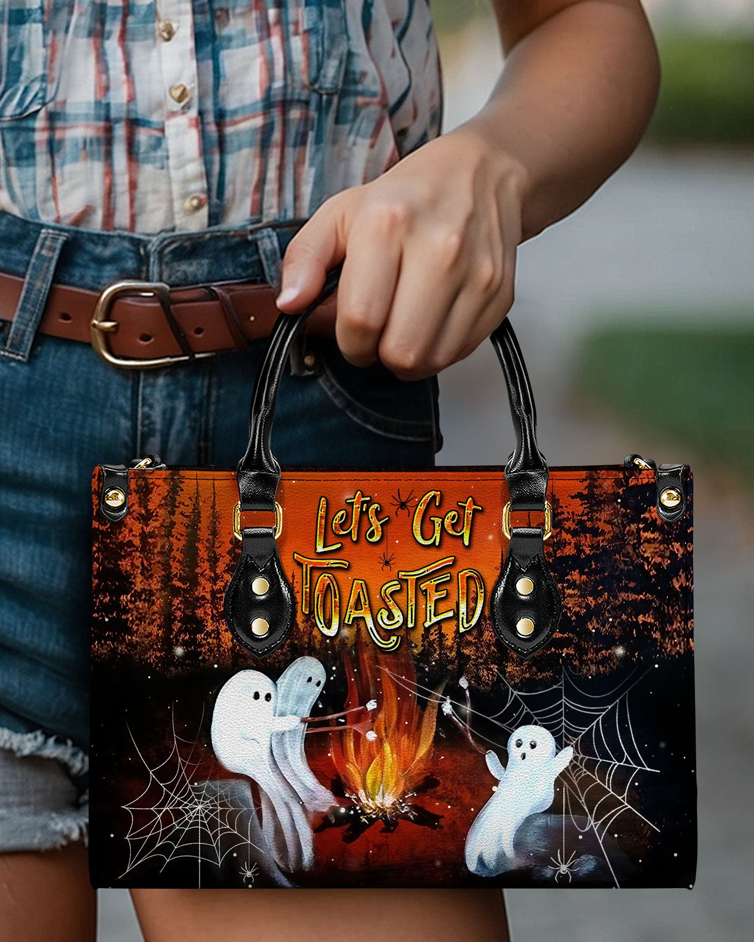 BLISSCORNERS LET'S GET TOASTED BOOS HALLOWEEN LEATHER HANDBAG