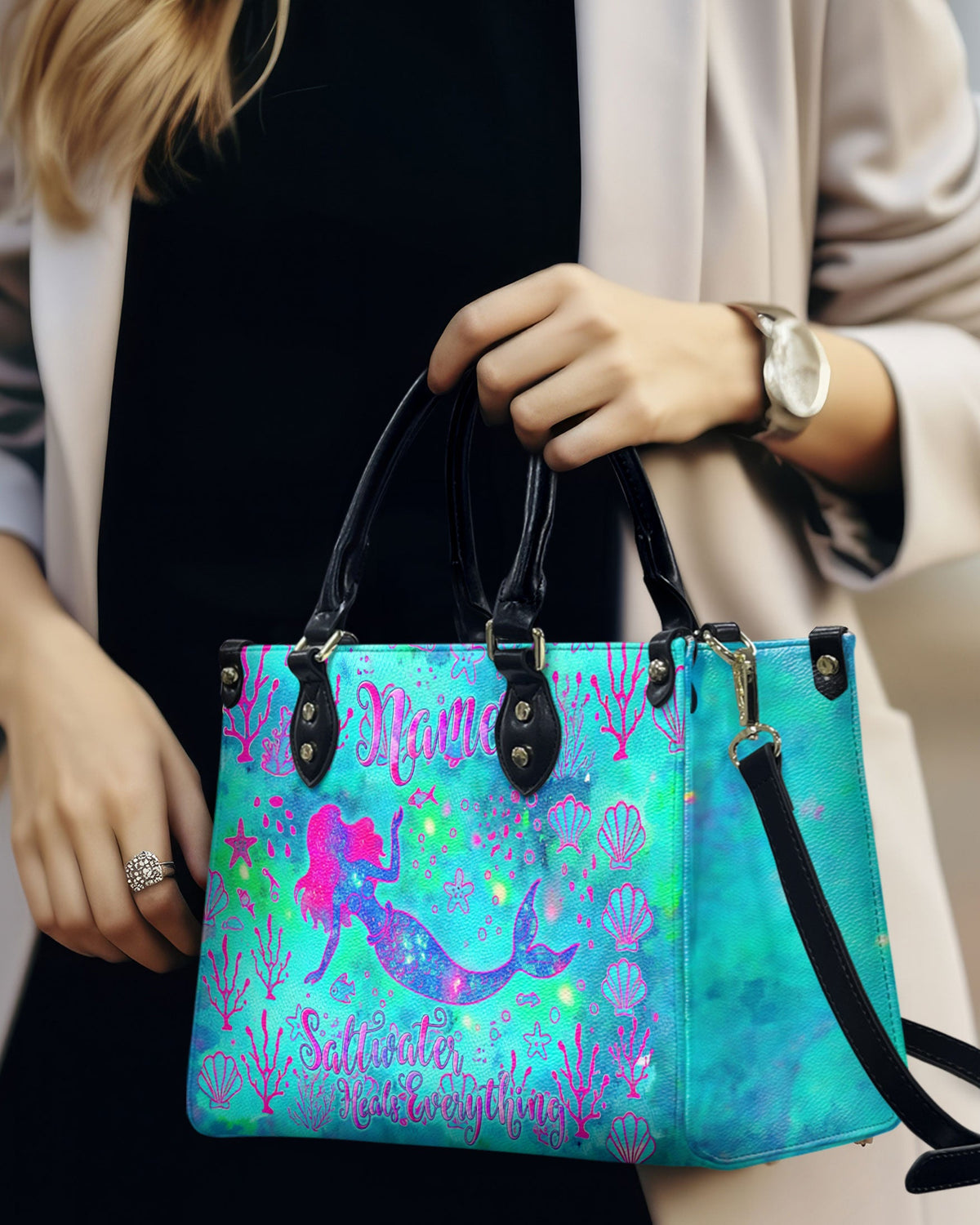 BLISSCORNERS SALTWATER HEALS EVERYTHING MERMAID LEATHER HANDBAG