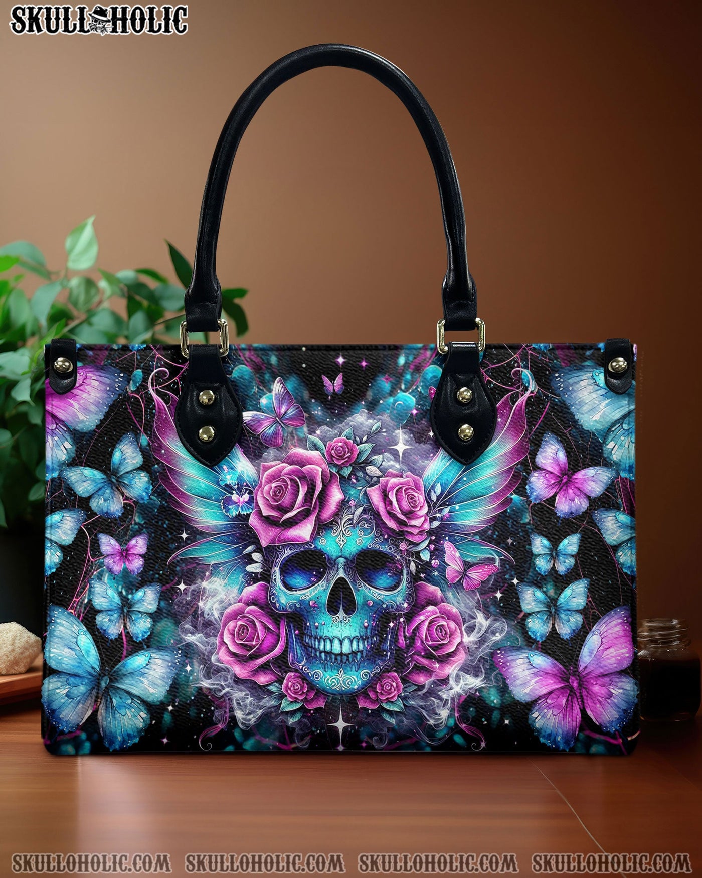 BLISSCORNERS SKULL ROSES LEATHER HANDBAG