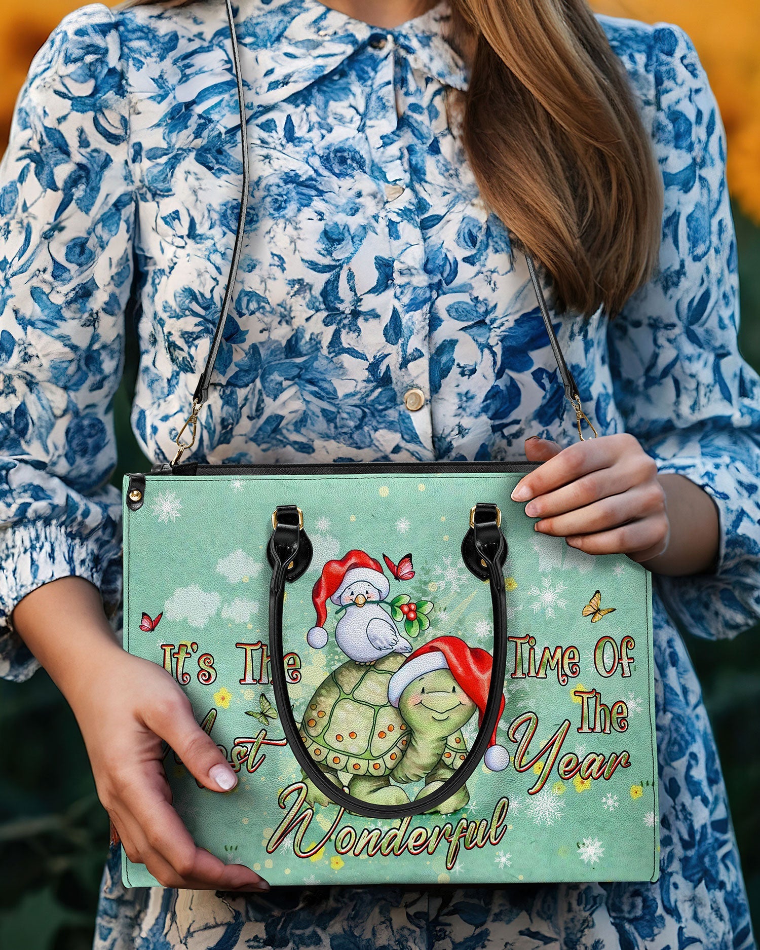 BLISSCORNERS IT'S THE MOST WONDERFUL TIME CHRISTMAS LEATHER HANDBAG