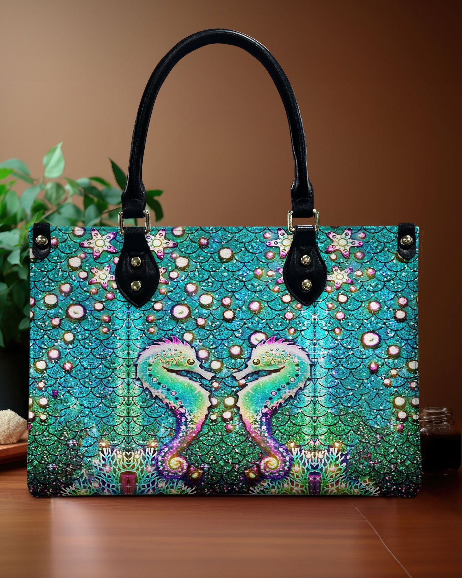 BLISSCORNERS GLOWING SEAHORSE LEATHER HANDBAG