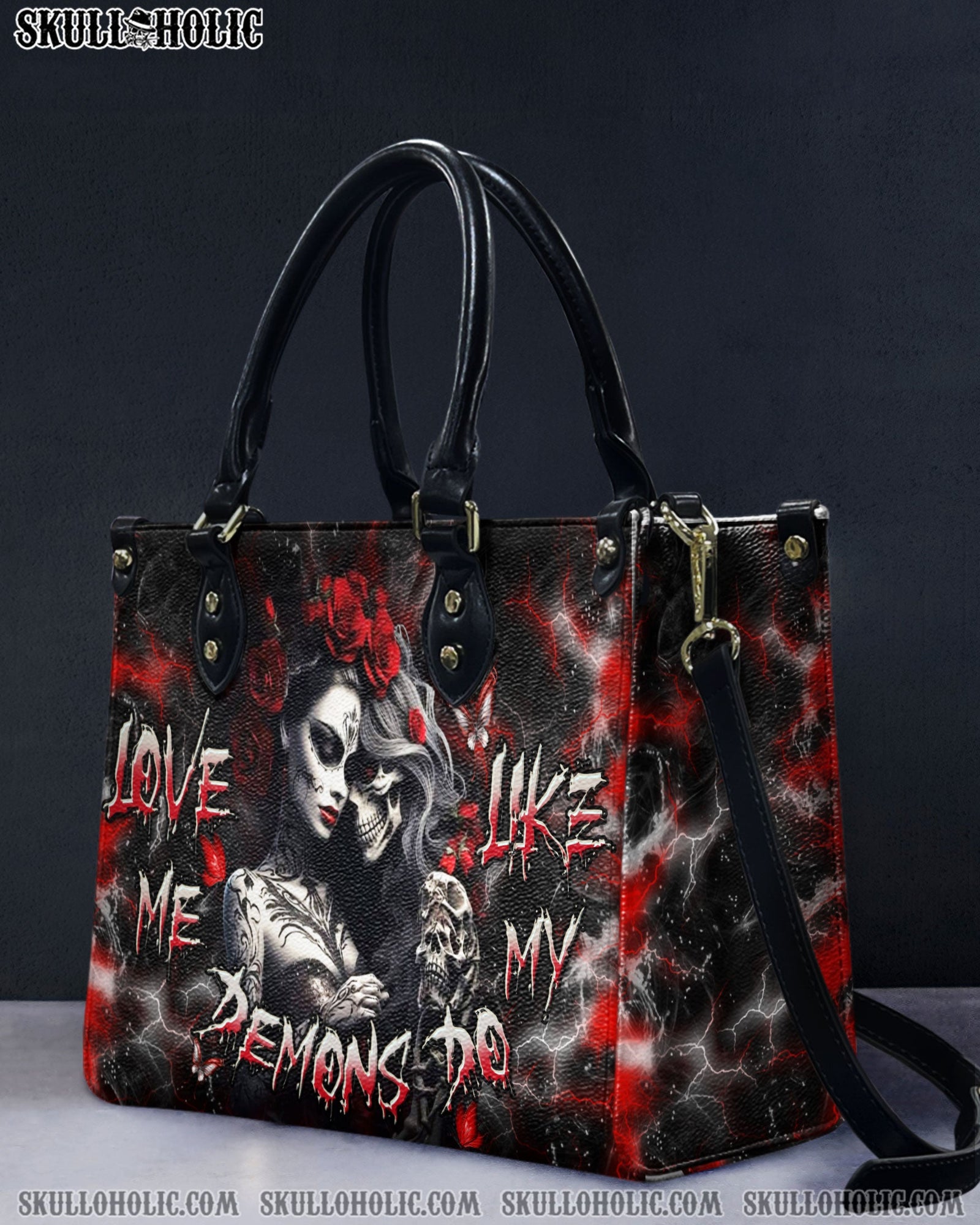 BLISSCORNERS LOVE ME LIKE MY DEMONS DO LEATHER HANDBAG