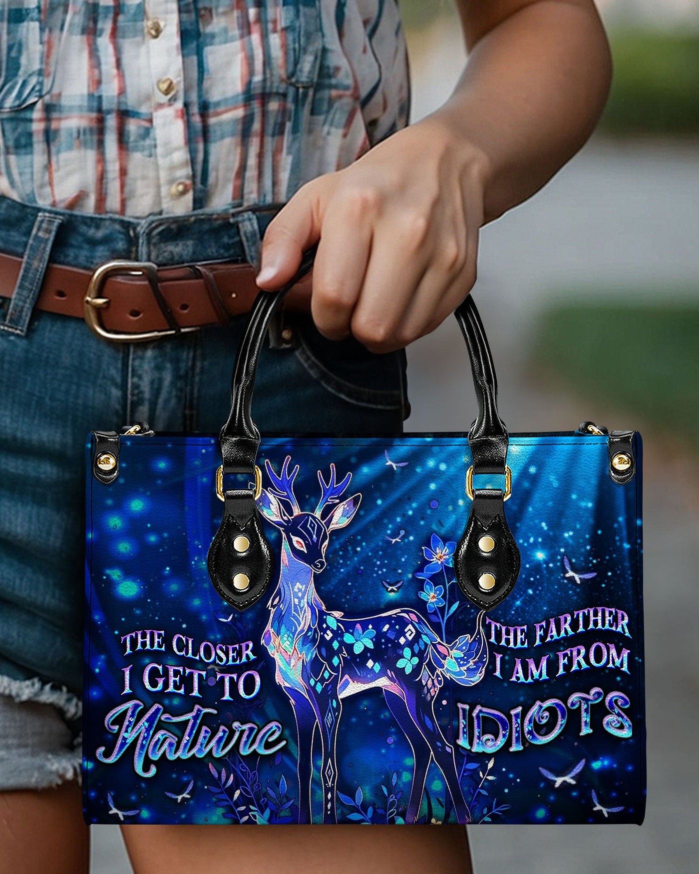 BLISSCORNERS THE CLOSER I GET TO NATURE DEER LEATHER HANDBAG