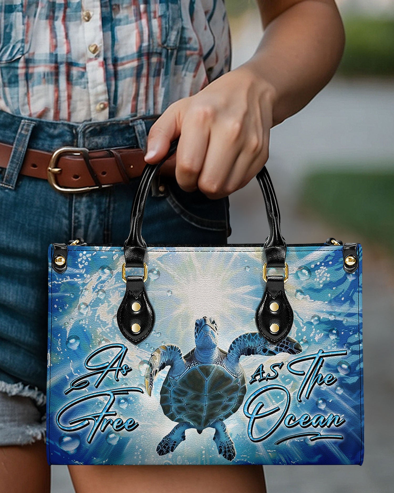 BLISSCORNERS OCEAN TURTLE LEATHER HANDBAG