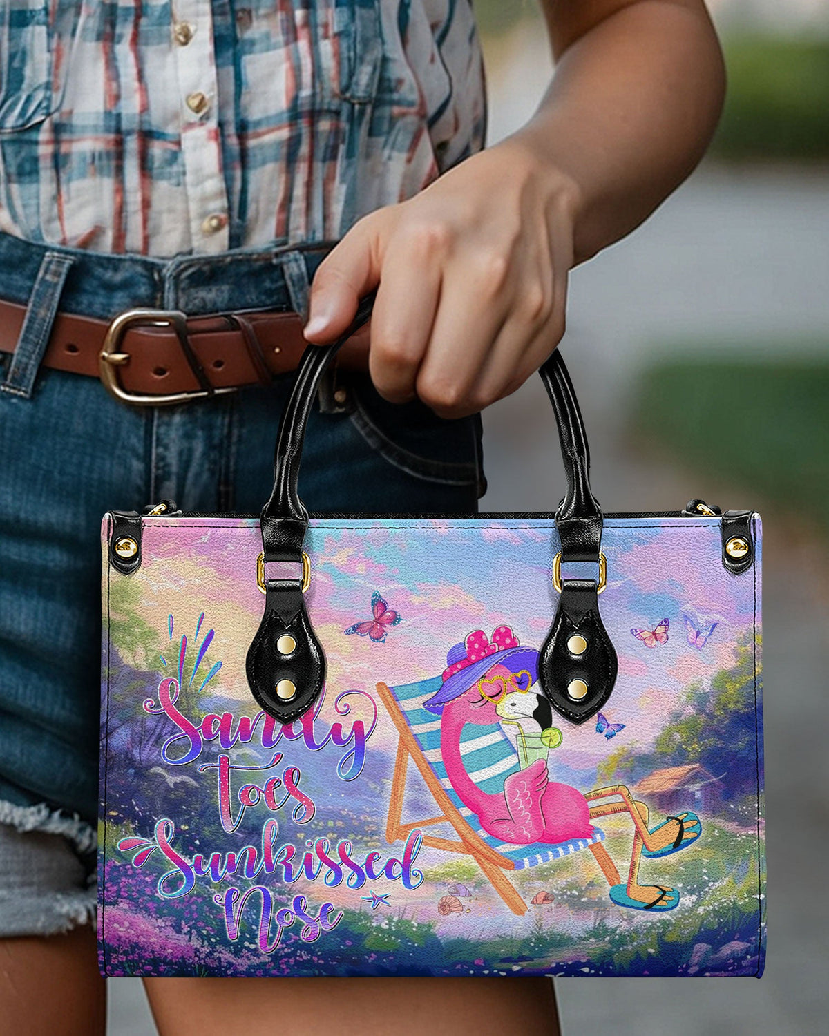 BLISSCORNERS SANDY TOES SUNKISSED NOSE FLAMINGO LEATHER HANDBAG