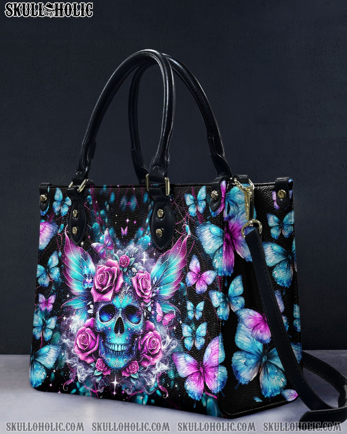 BLISSCORNERS SKULL ROSES LEATHER HANDBAG