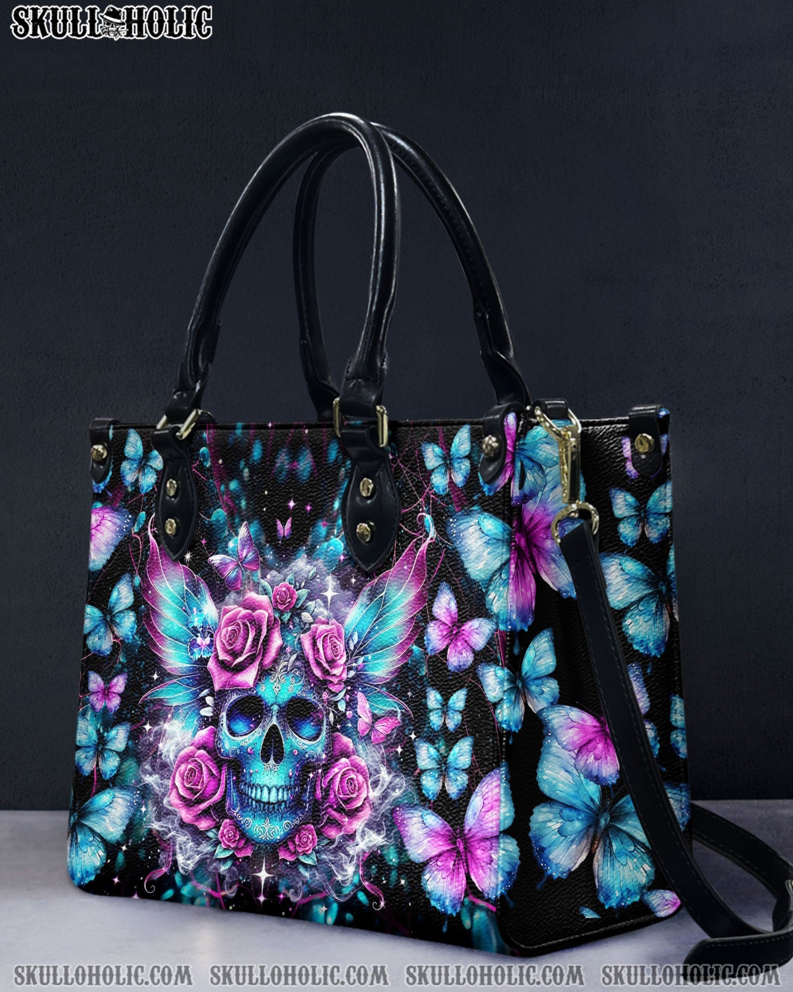 BLISSCORNERS SKULL ROSES LEATHER HANDBAG