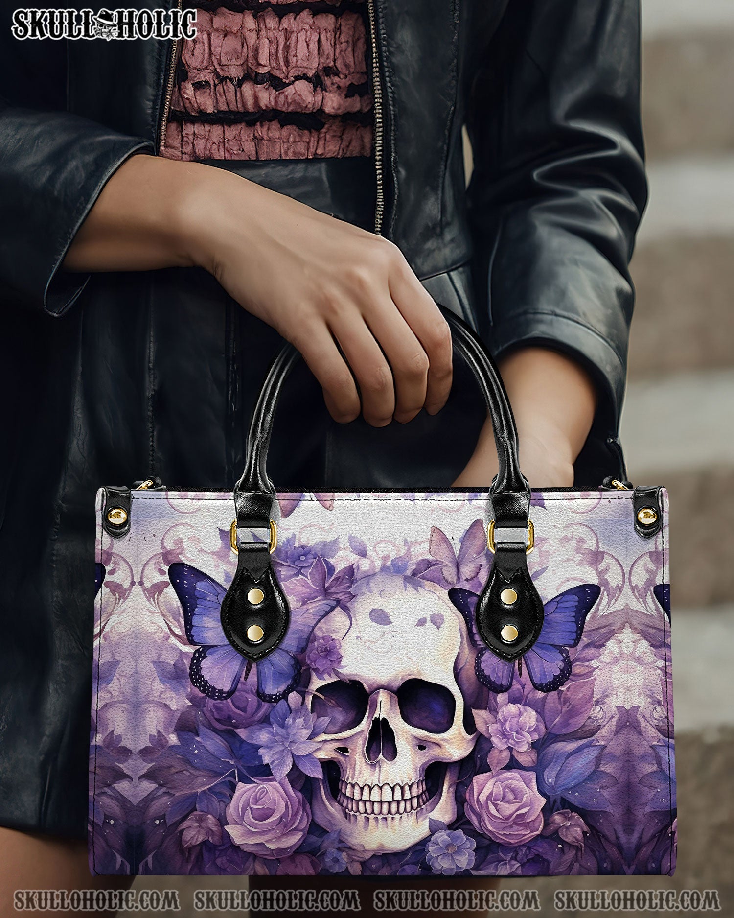 BLISSCORNERS SKULL FLORAL LEATHER HANDBAG