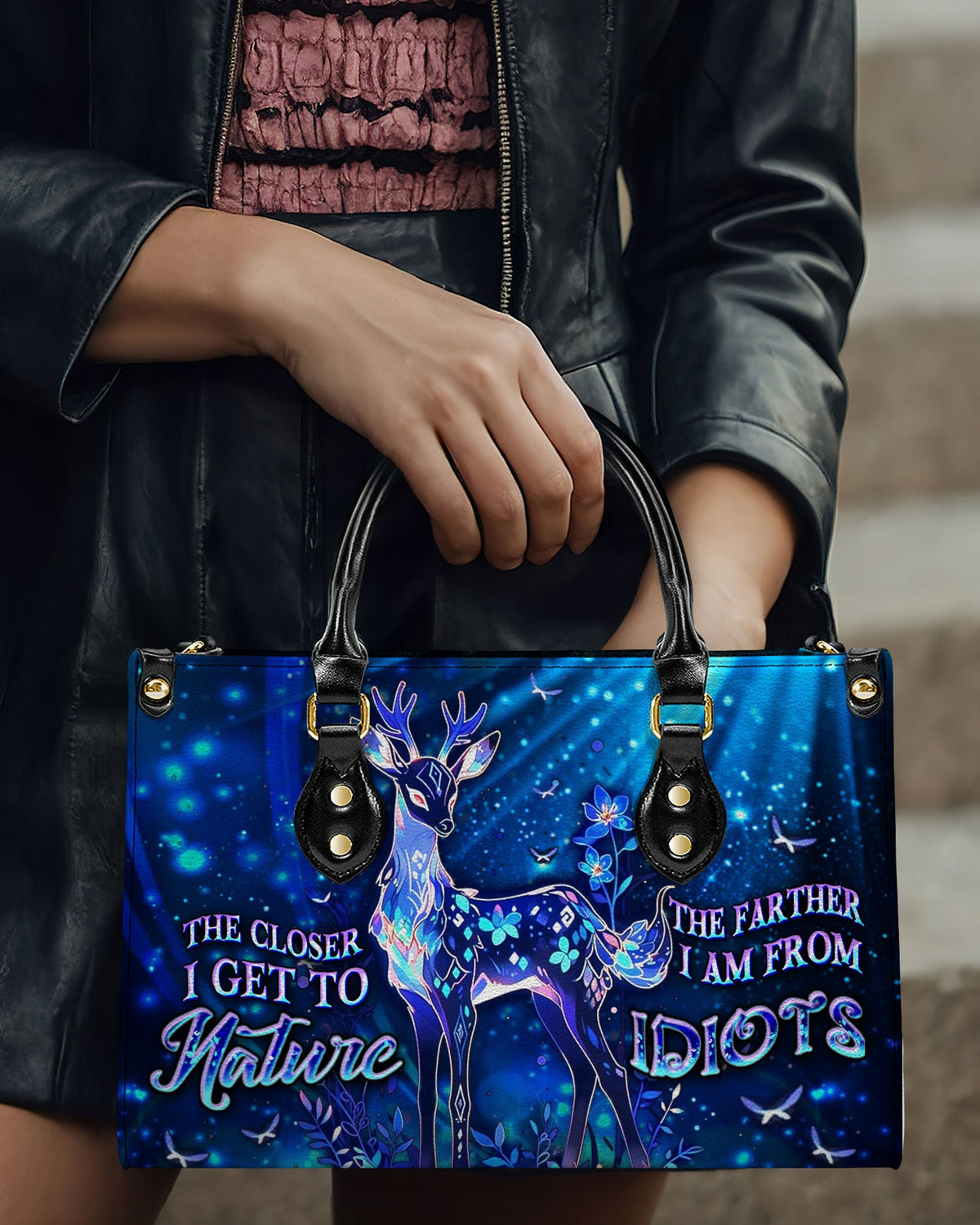 BLISSCORNERS THE CLOSER I GET TO NATURE DEER LEATHER HANDBAG