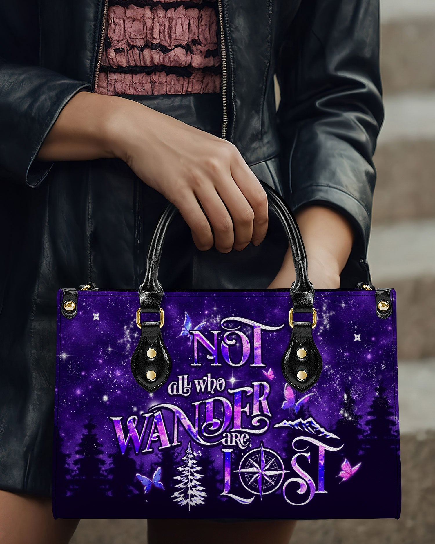 BLISSCORNERS NOT ALL WHO WANDER ARE LOST LEATHER HANDBAG