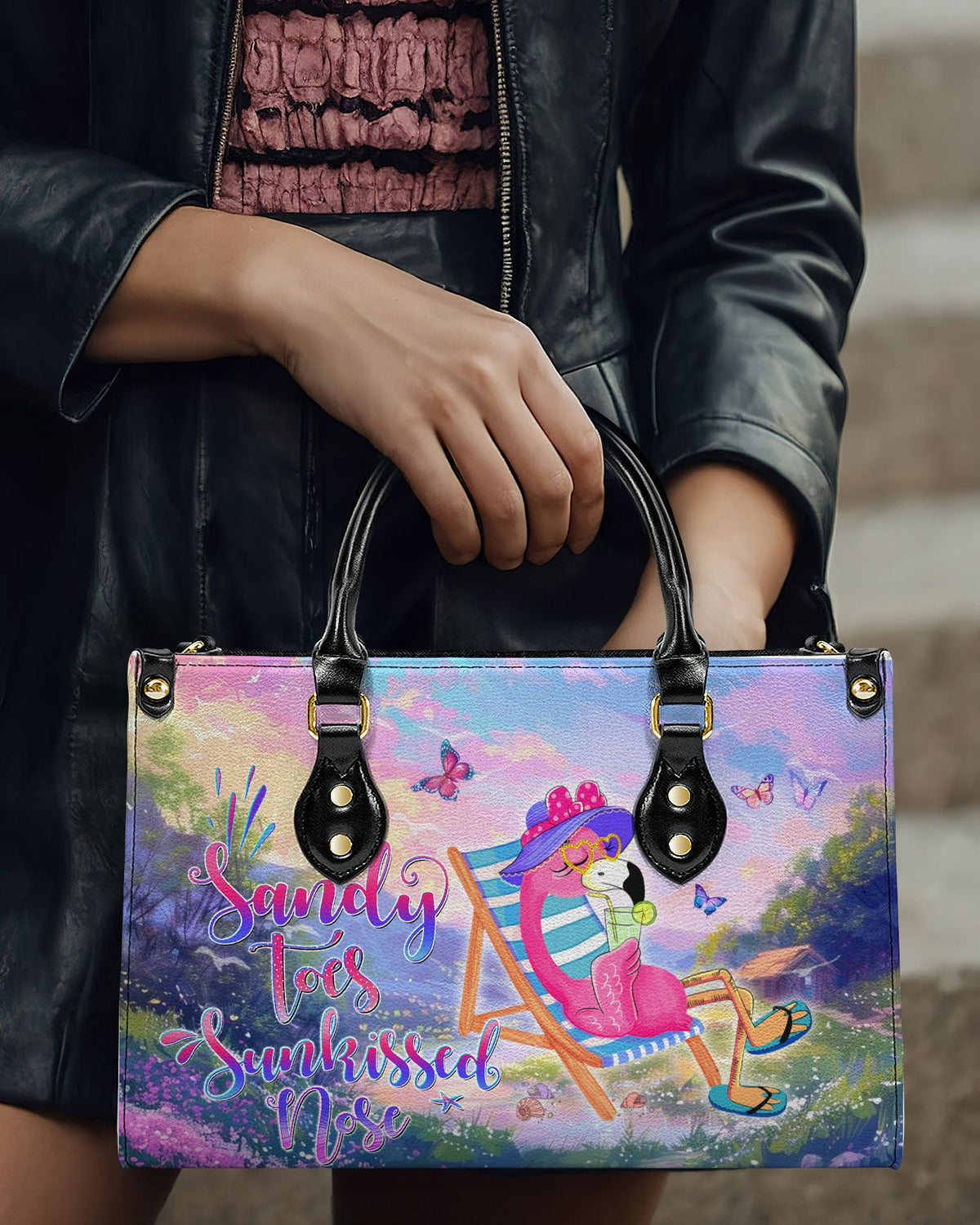 BLISSCORNERS SANDY TOES SUNKISSED NOSE FLAMINGO LEATHER HANDBAG