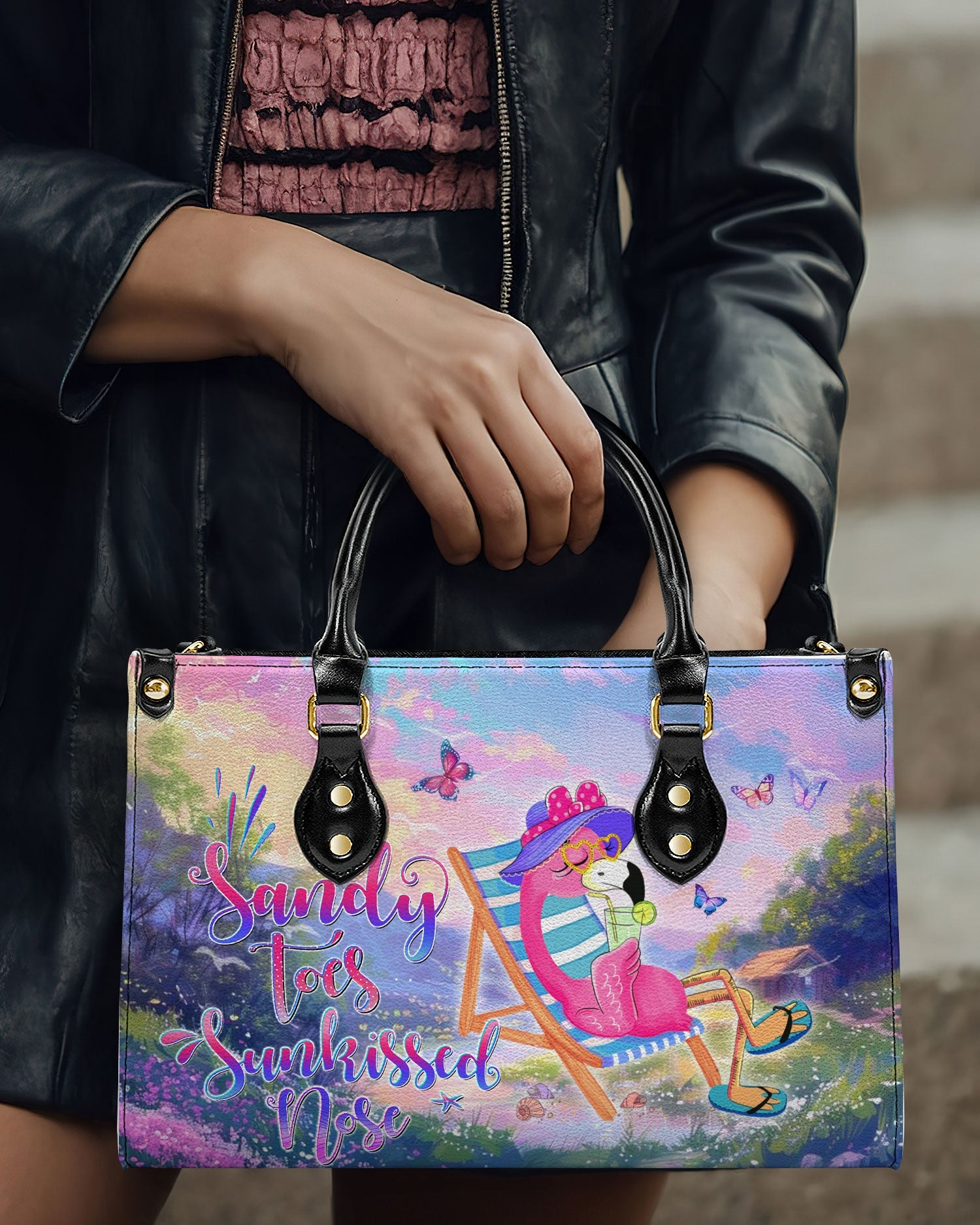 BLISSCORNERS SANDY TOES SUNKISSED NOSE FLAMINGO LEATHER HANDBAG